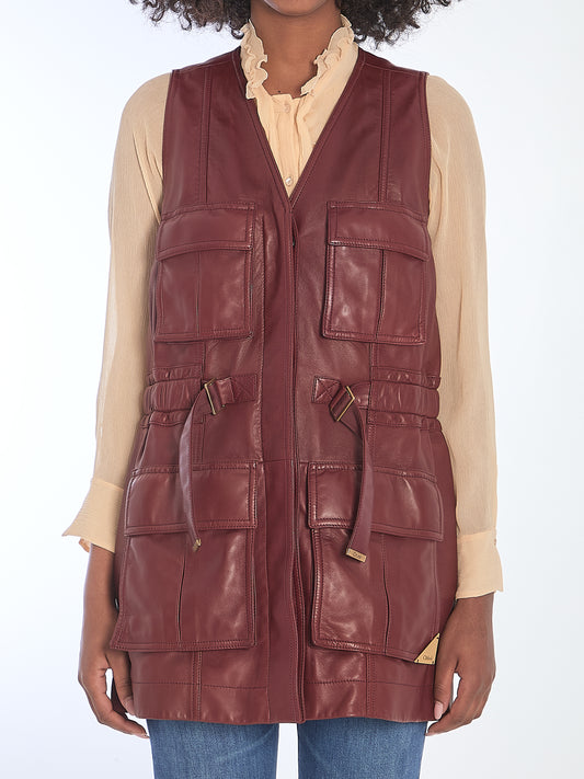 Burgundy leather utility vest