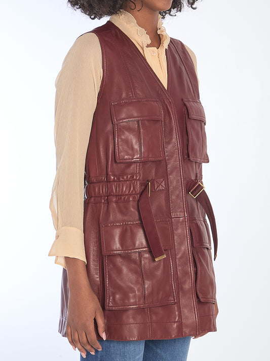 Burgundy leather utility vest