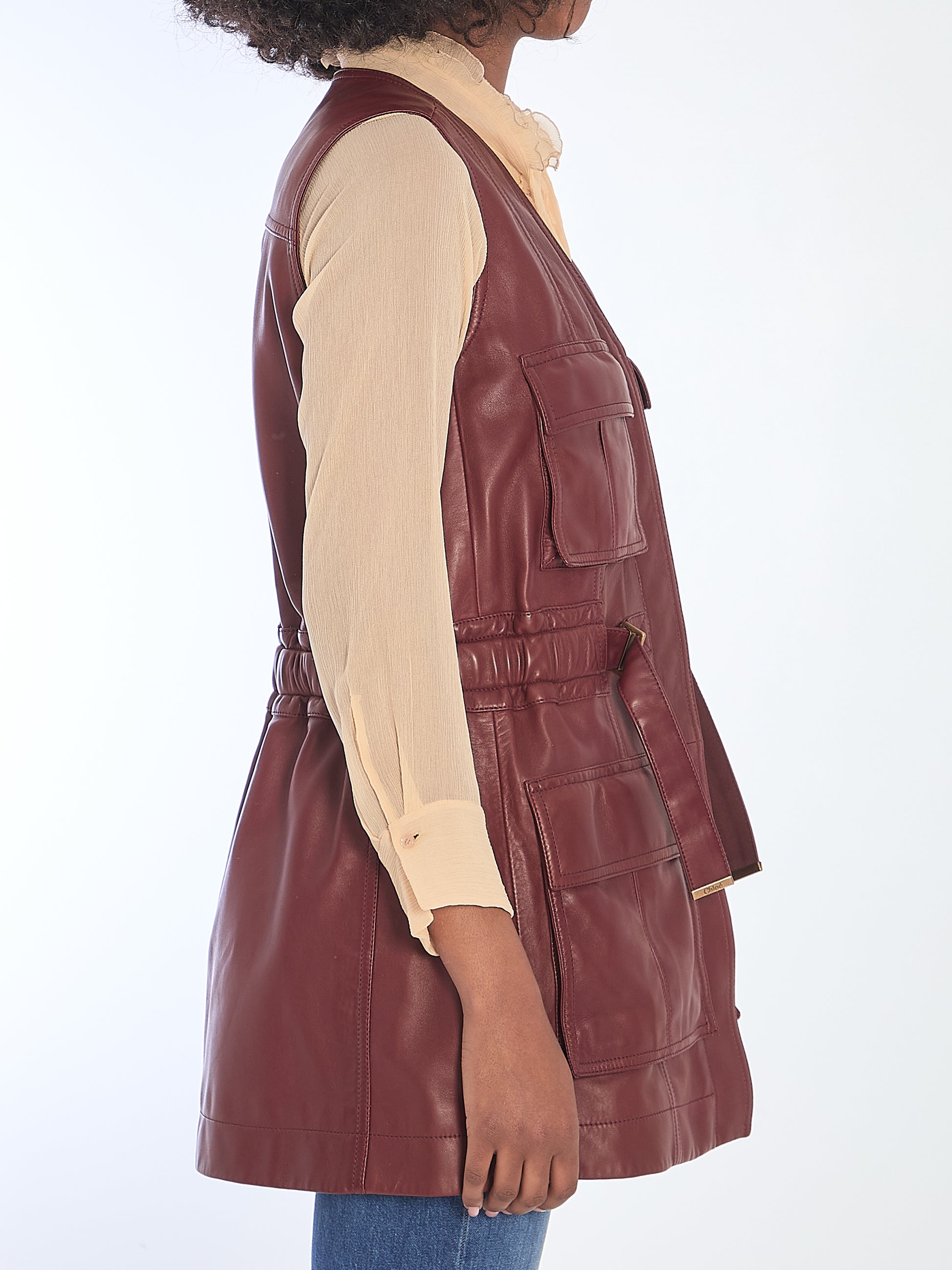 Burgundy leather utility vest