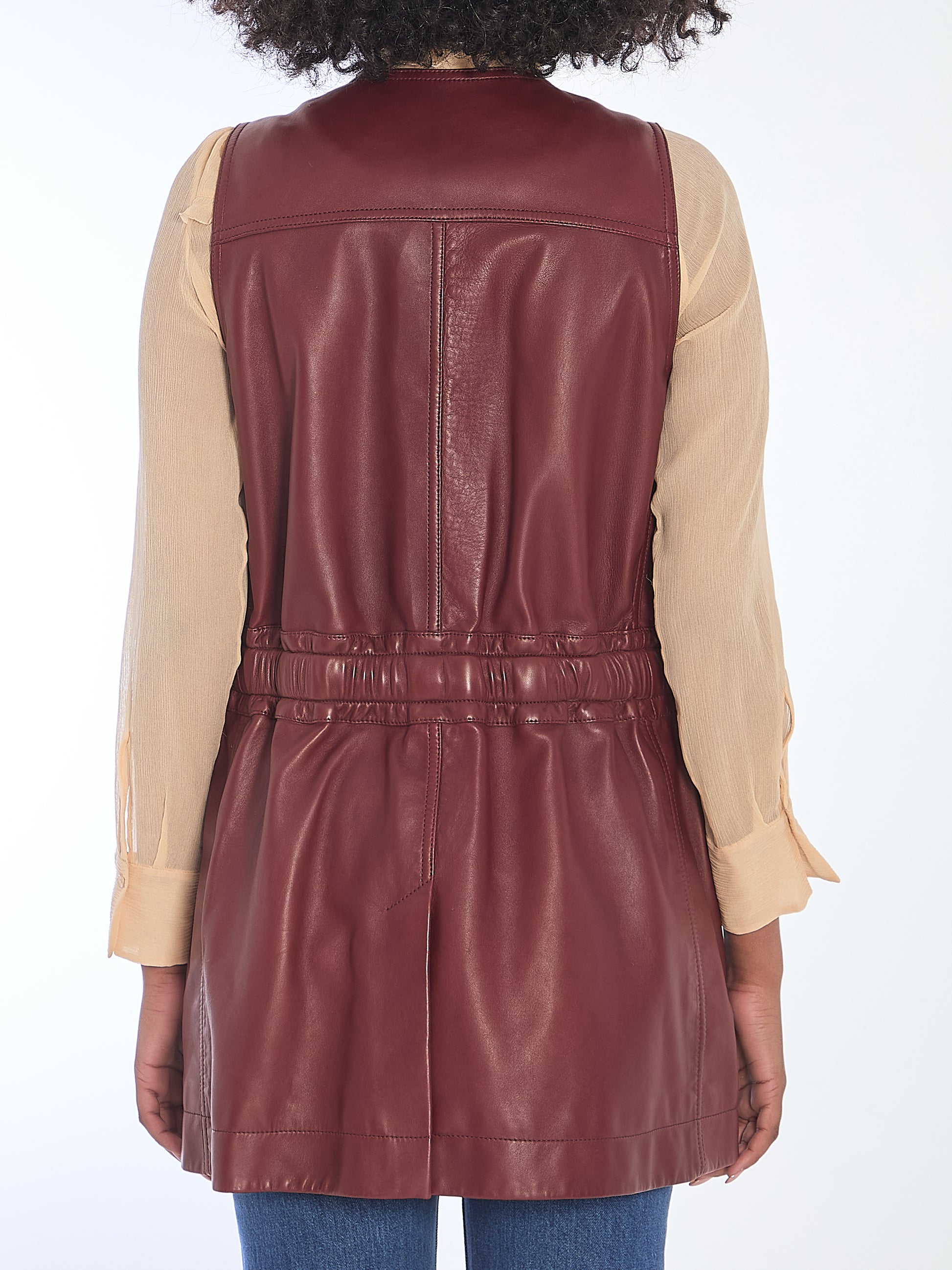Burgundy leather utility vest