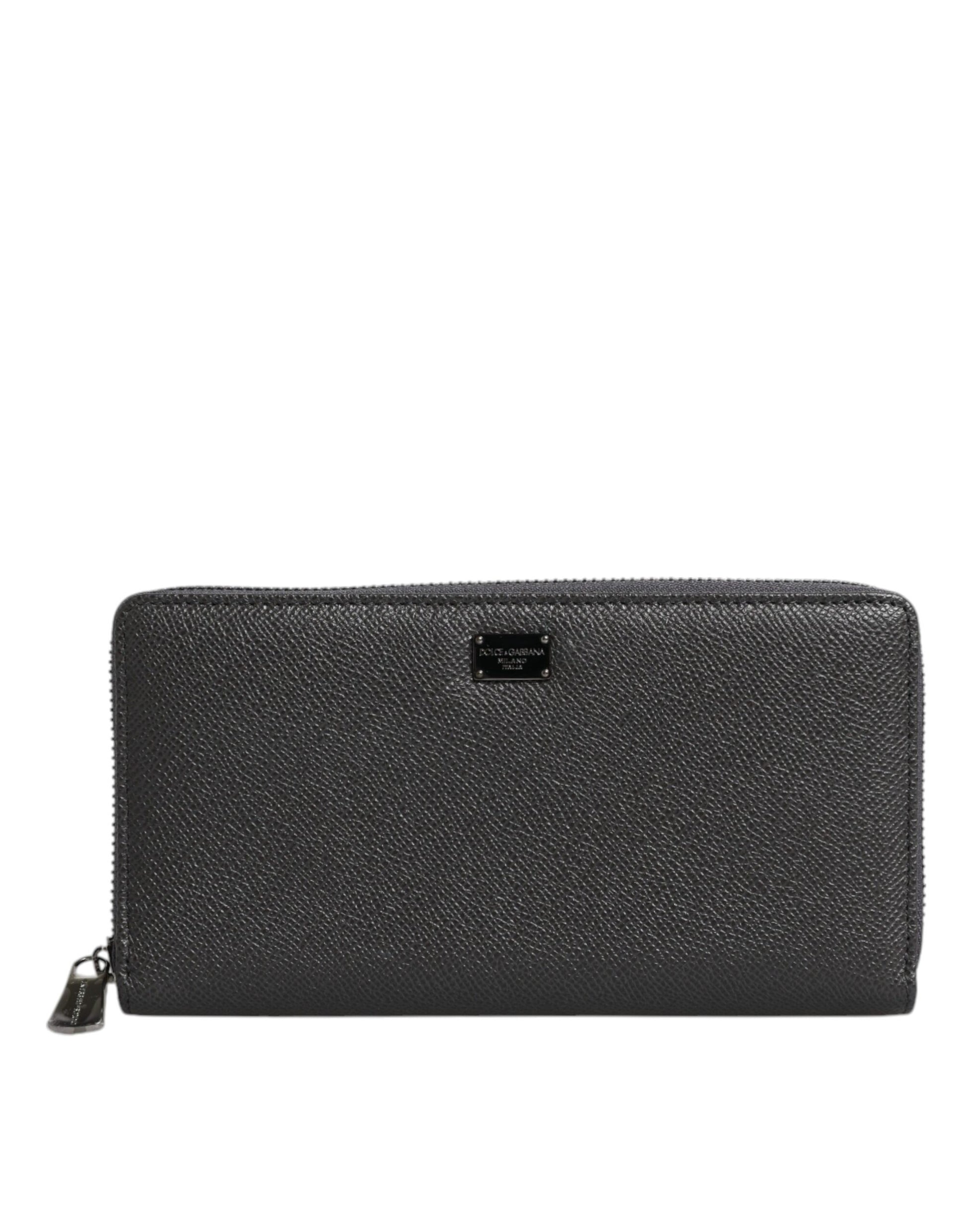 Dolce & Gabbana Dark Gray Leather DG Logo Zip Around Continental Wallet - Qutton