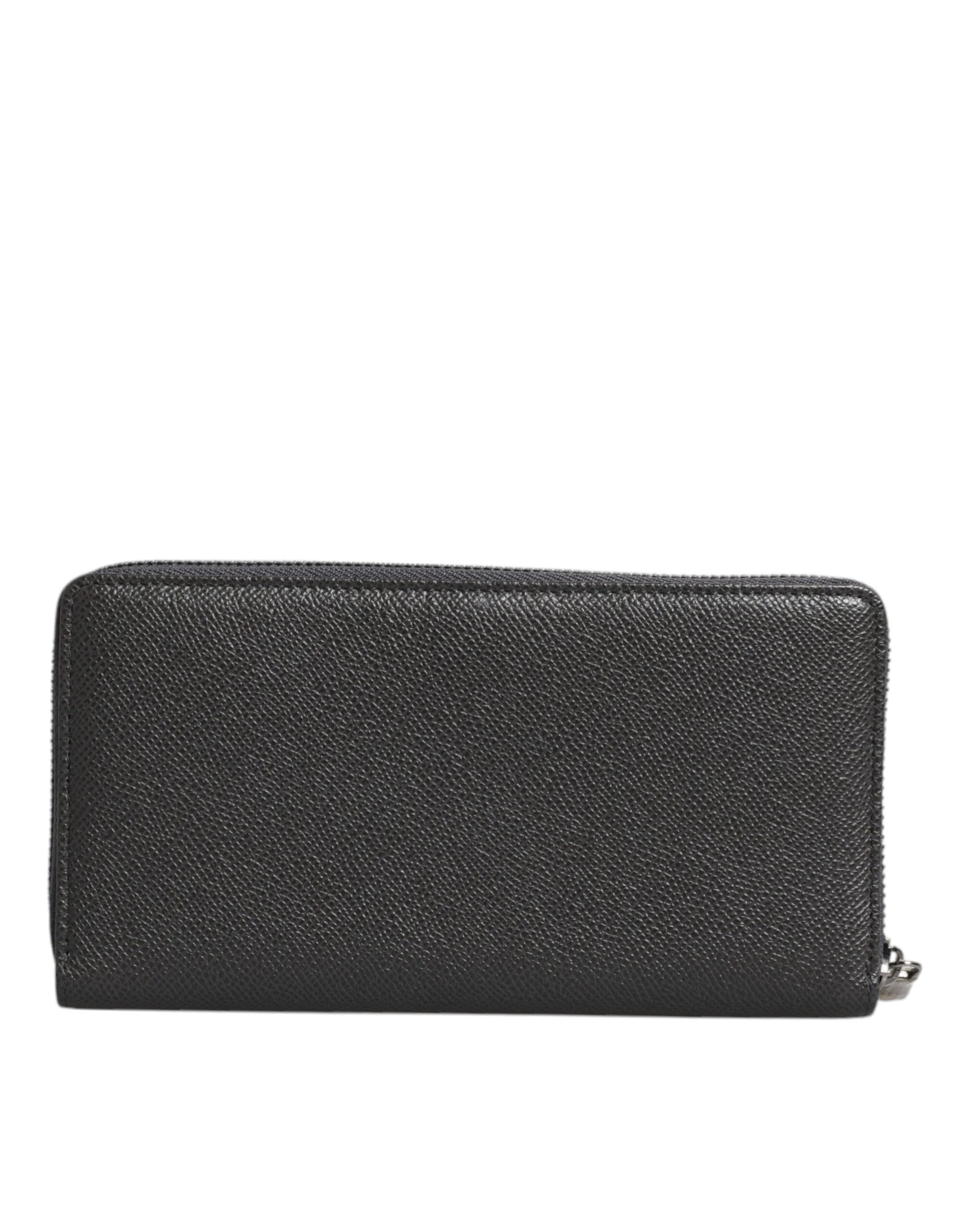 Dolce & Gabbana Dark Gray Leather DG Logo Zip Around Continental Wallet - Qutton