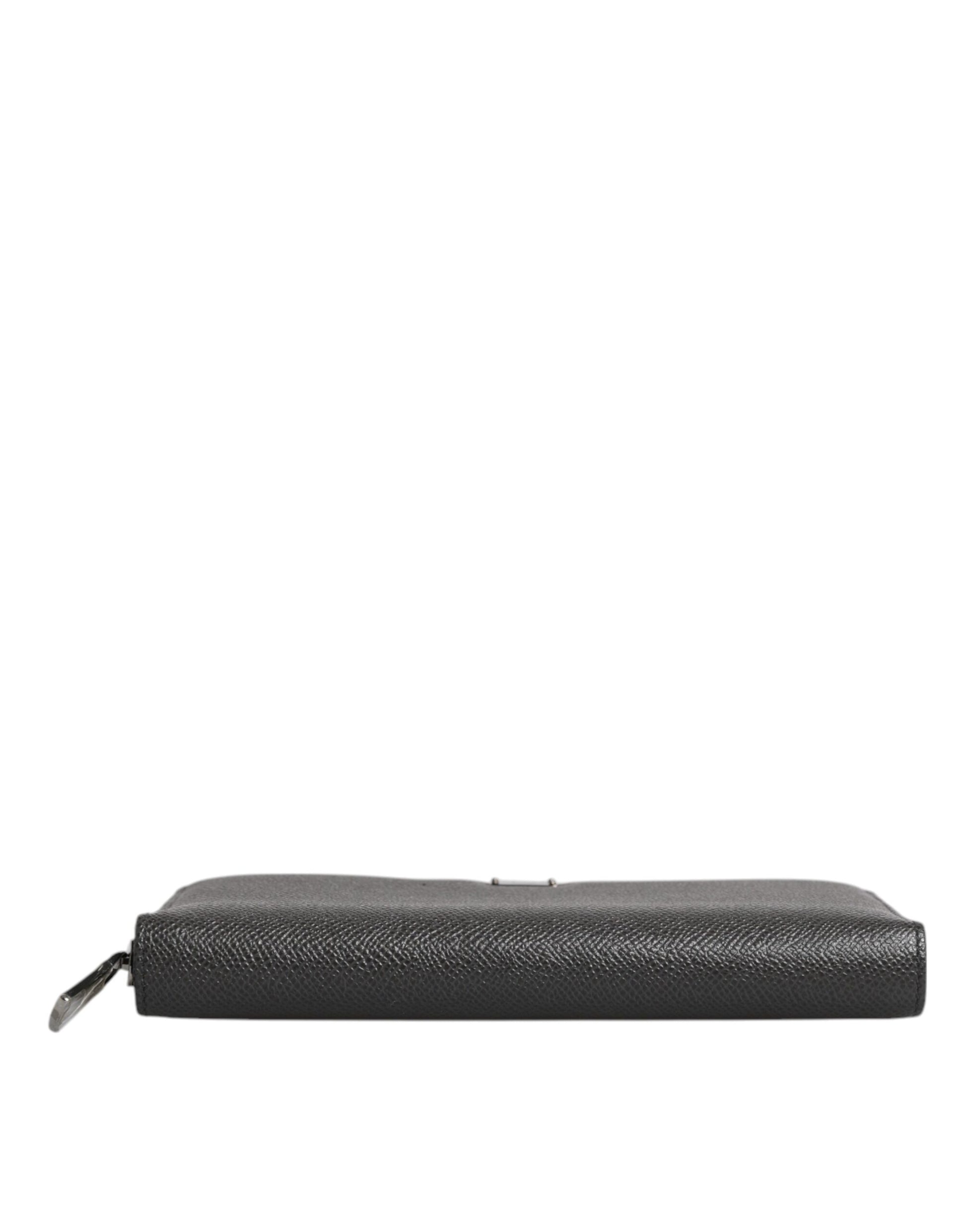 Dolce & Gabbana Dark Gray Leather DG Logo Zip Around Continental Wallet - Qutton