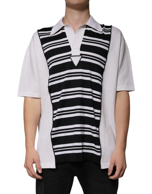 Dolce & Gabbana Black White Stripes Collared Polo T-shirt