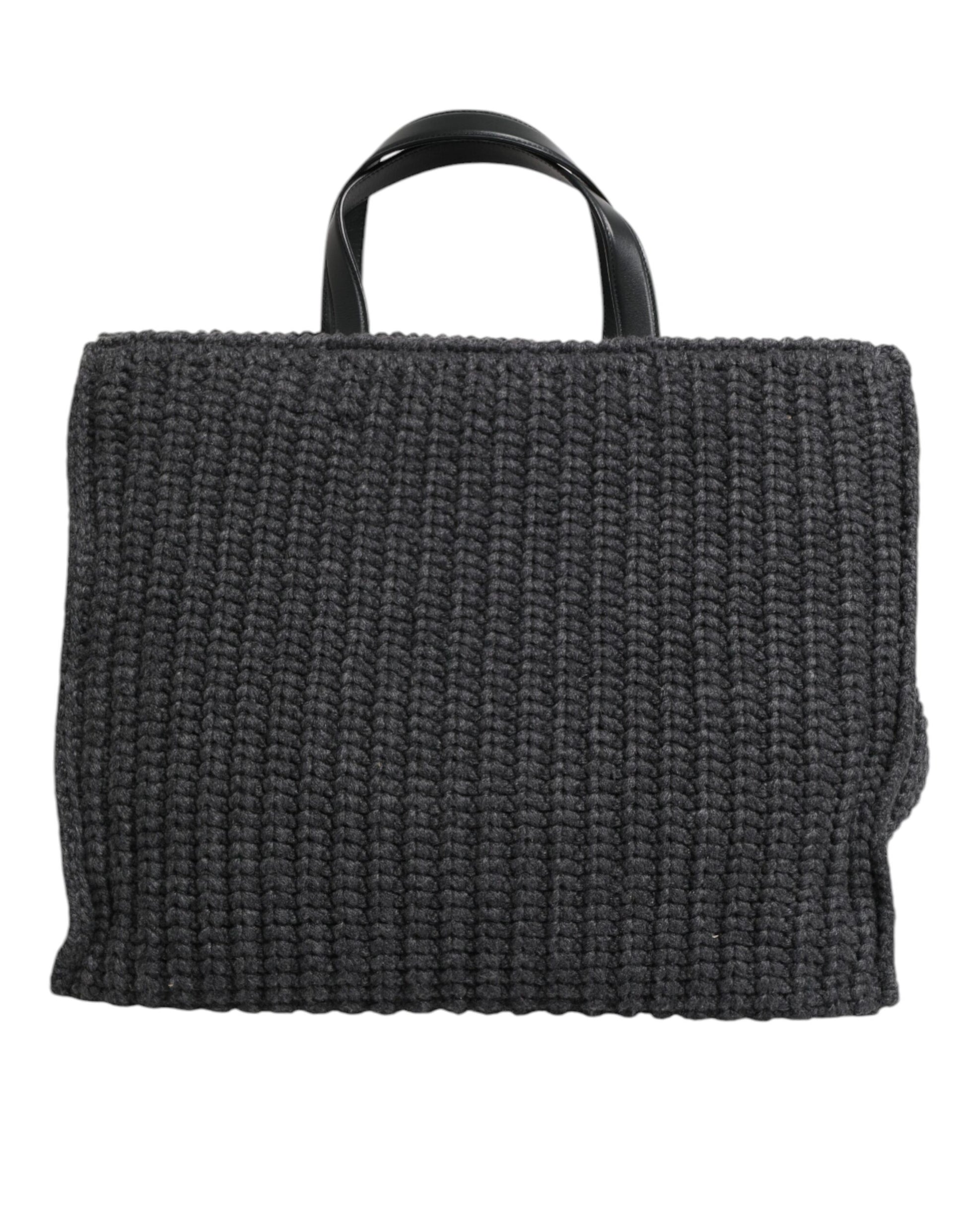 Dolce & Gabbana Black Large Knitted Crochet Shoulder Shopper DG Logo Bag