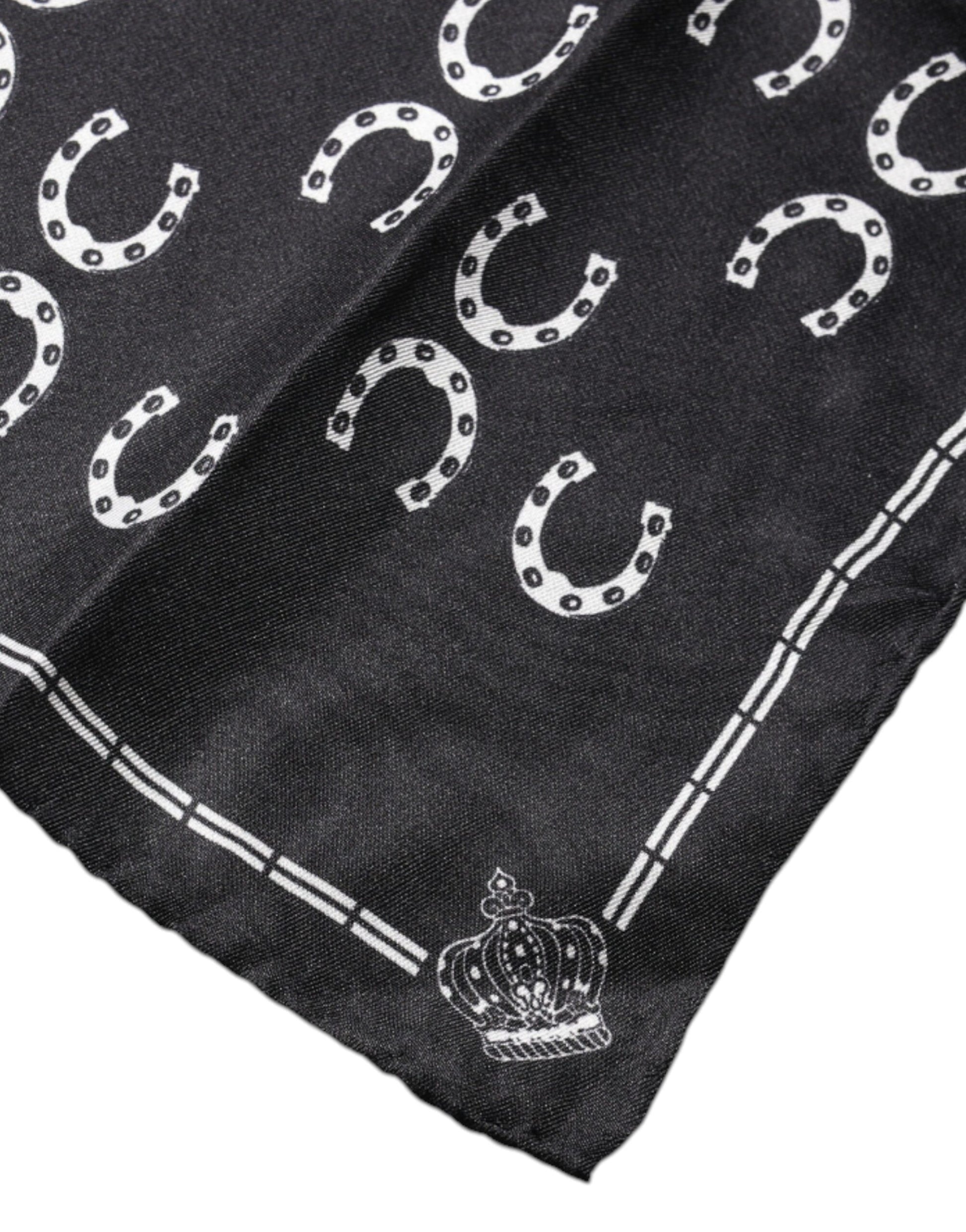 Dolce & Gabbana Black Horseshoe Silk Square Handkerchief Scarf