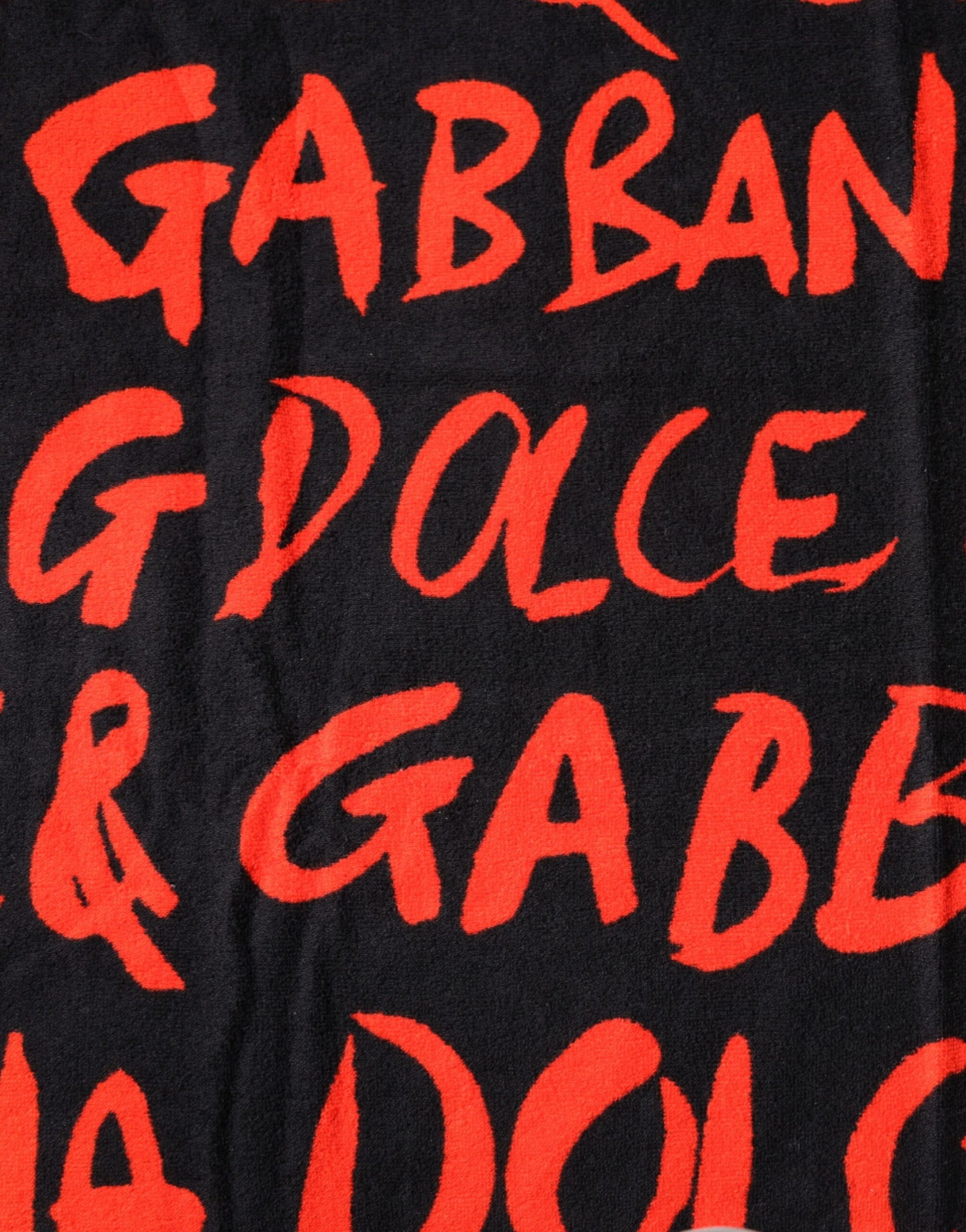 Dolce & Gabbana Black Red Logo Print Cotton Beach Towel