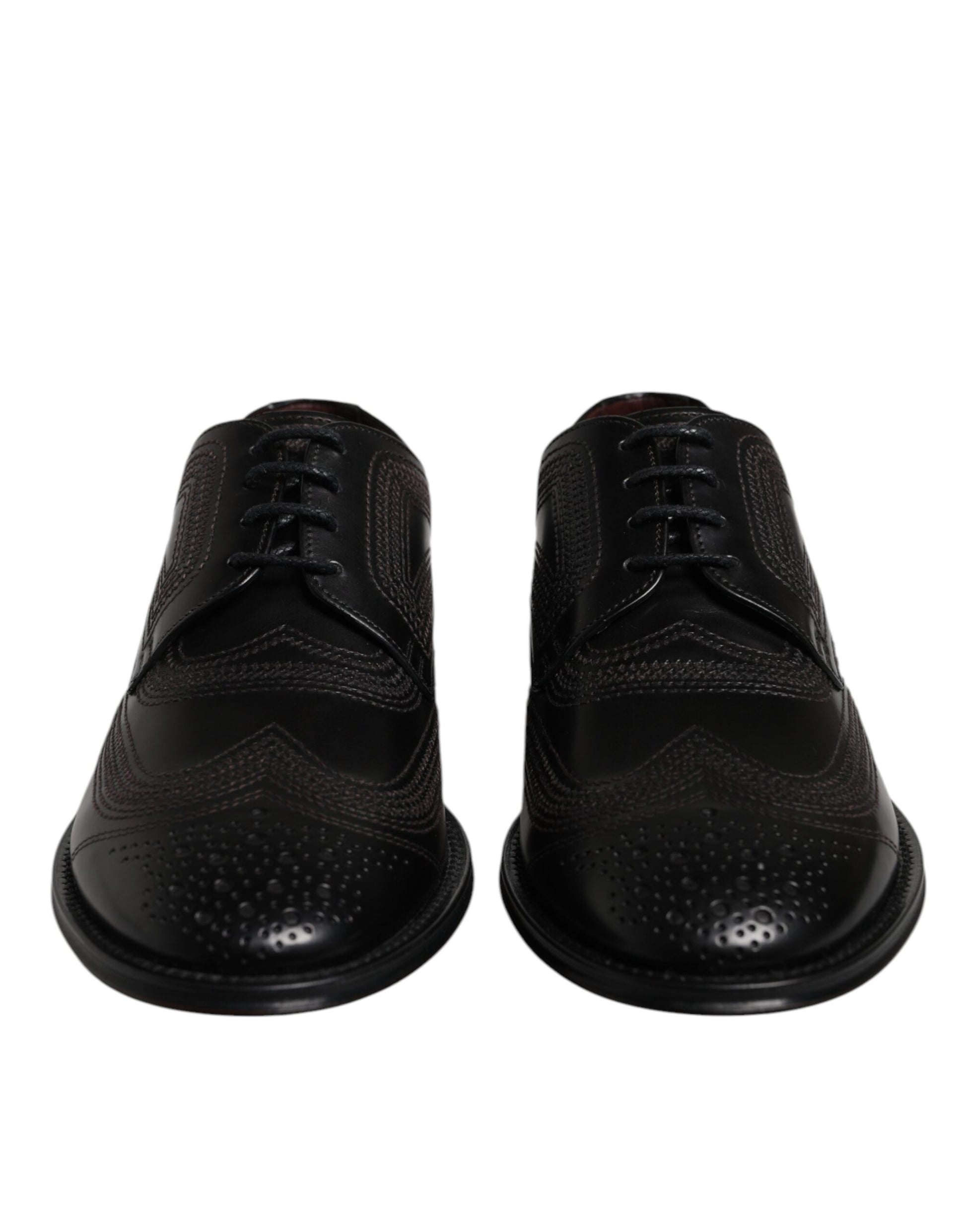 Dolce & Gabbana Black Embroidered Classic Leather Derby Dress Shoes