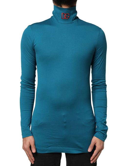 Dolce & Gabbana Blue Cotton Turtleneck Long Sleeves Sweater