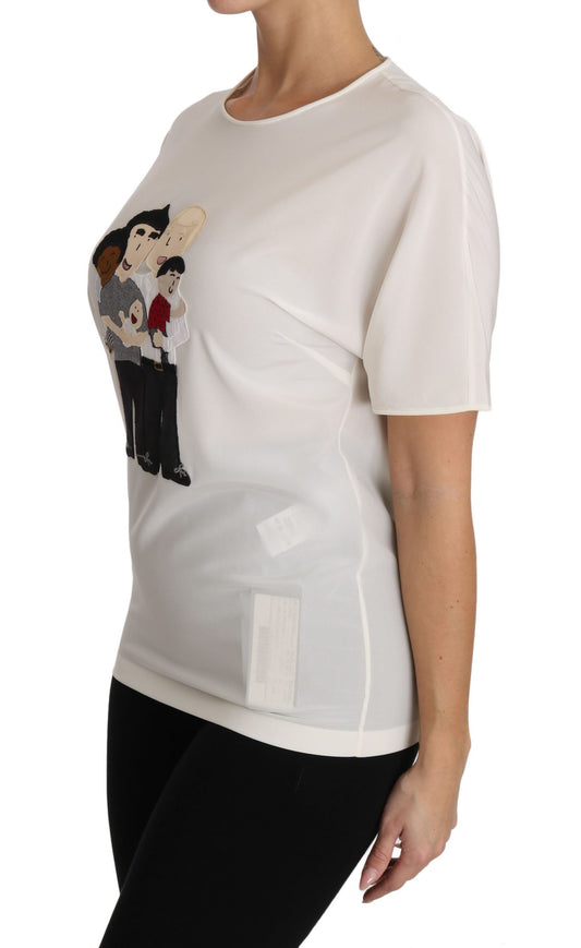 Dolce & Gabbana Elegant Silk Crewneck Blouse with Applique