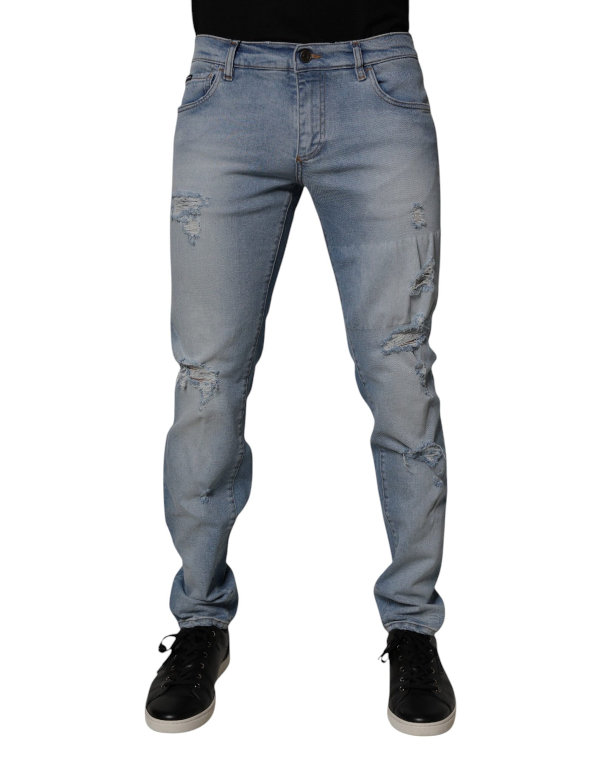 Dolce & Gabbana Blue Tattered Cotton Skinny Men Denim Jeans