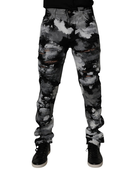 Dolce & Gabbana Multicolor Camouflage Tattered Skinny Denim Jeans