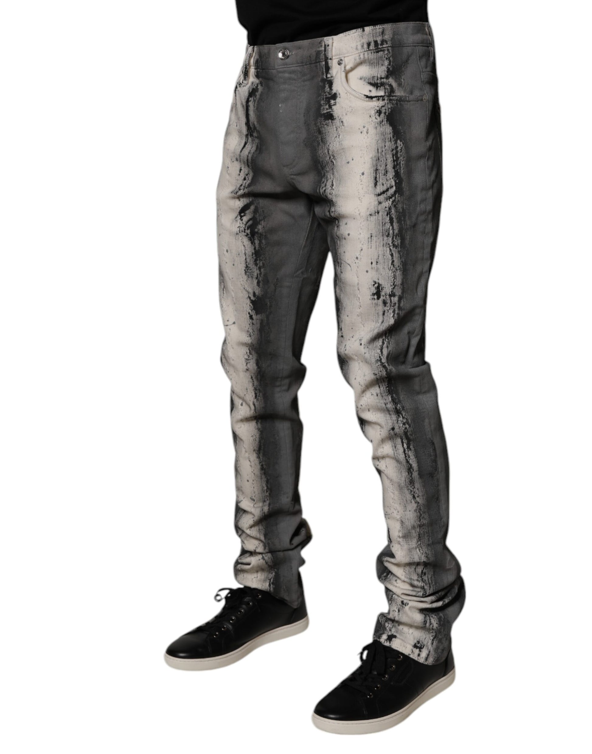 Dolce & Gabbana Gray Tie Dye Cotton Skinny Men Denim Jeans