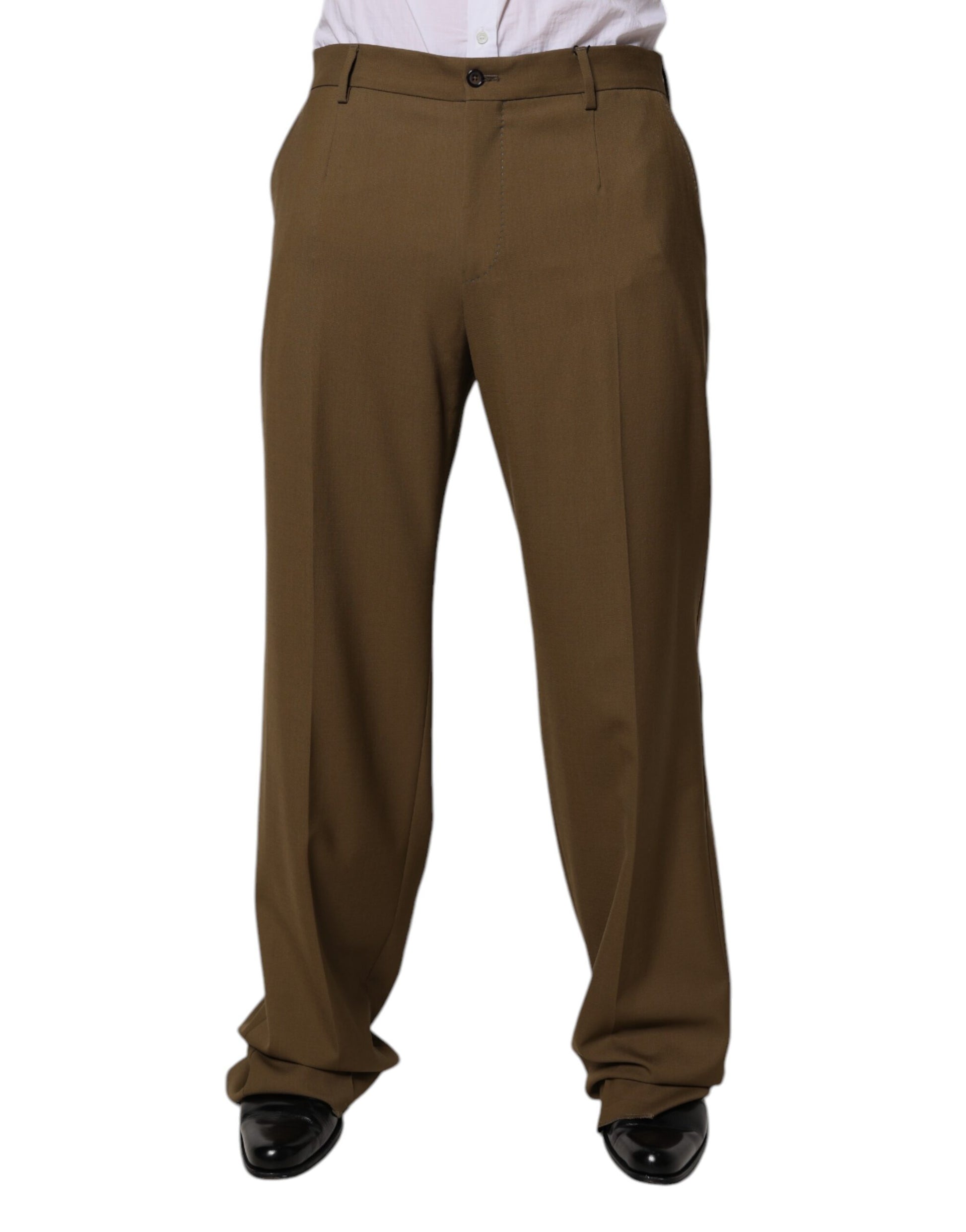 Dolce & Gabbana Brown Wool Straight Formal Dress Pants