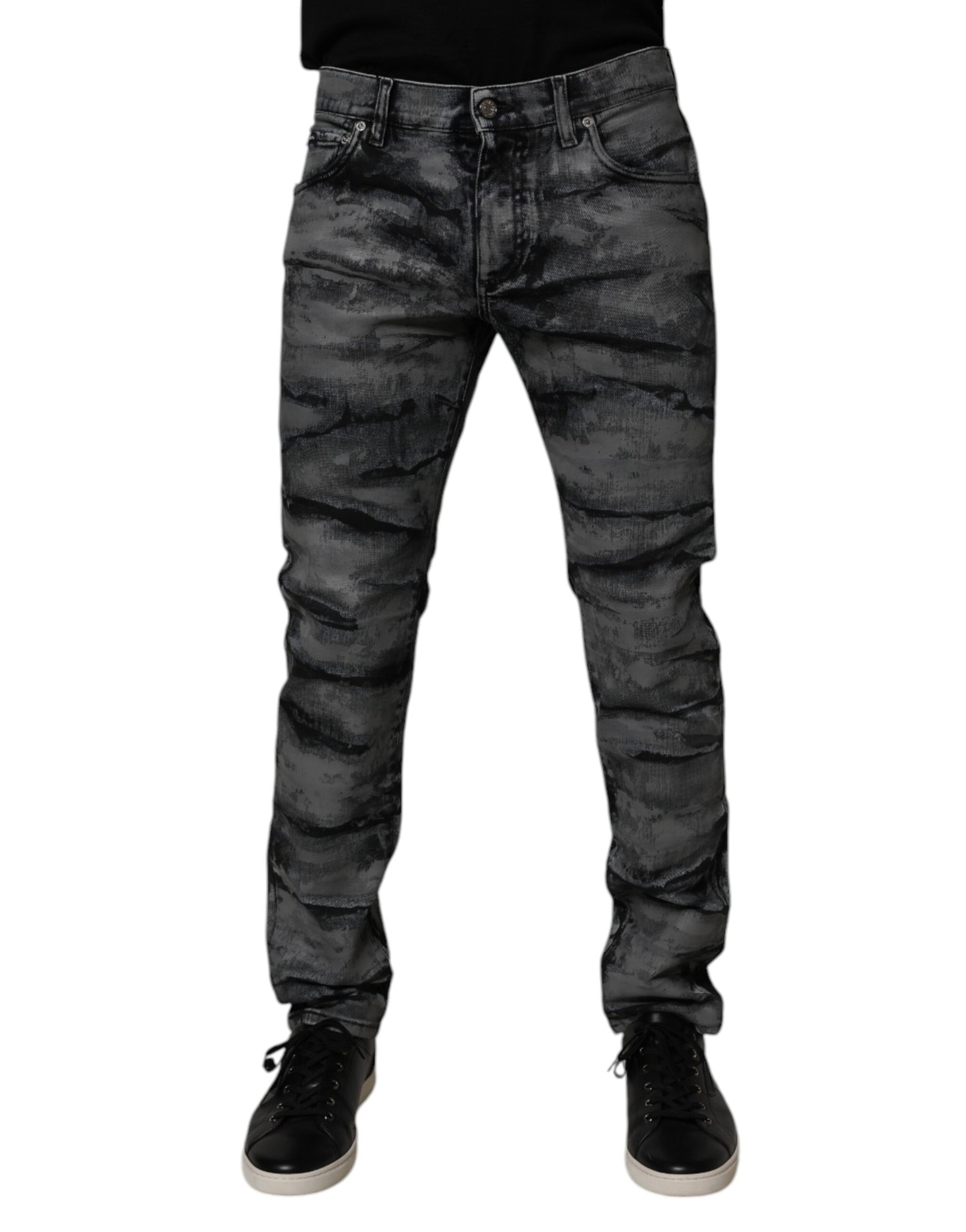Dolce & Gabbana Gray Tie Dye Cotton Skinny Men Denim Jeans