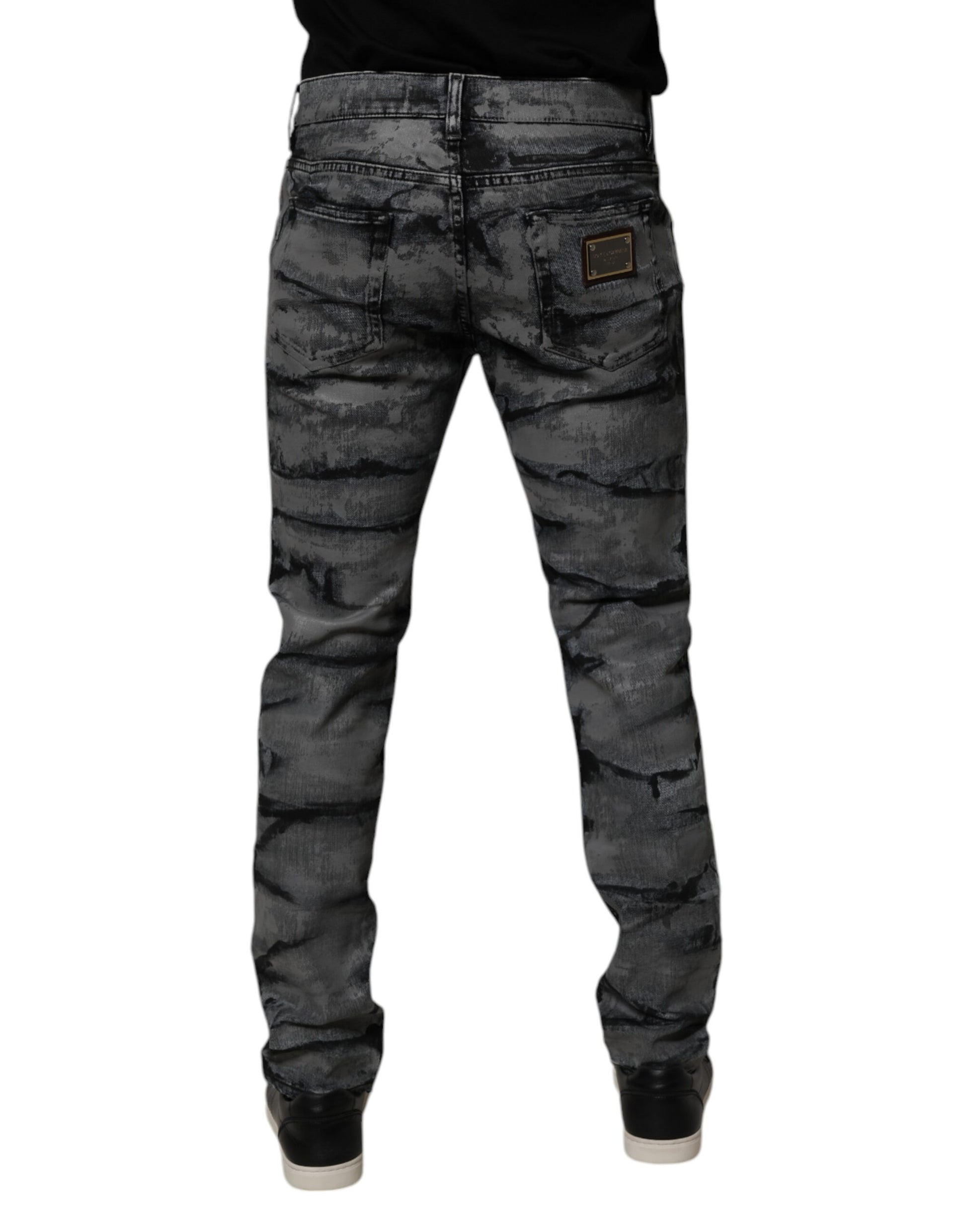Dolce & Gabbana Gray Tie Dye Cotton Skinny Men Denim Jeans