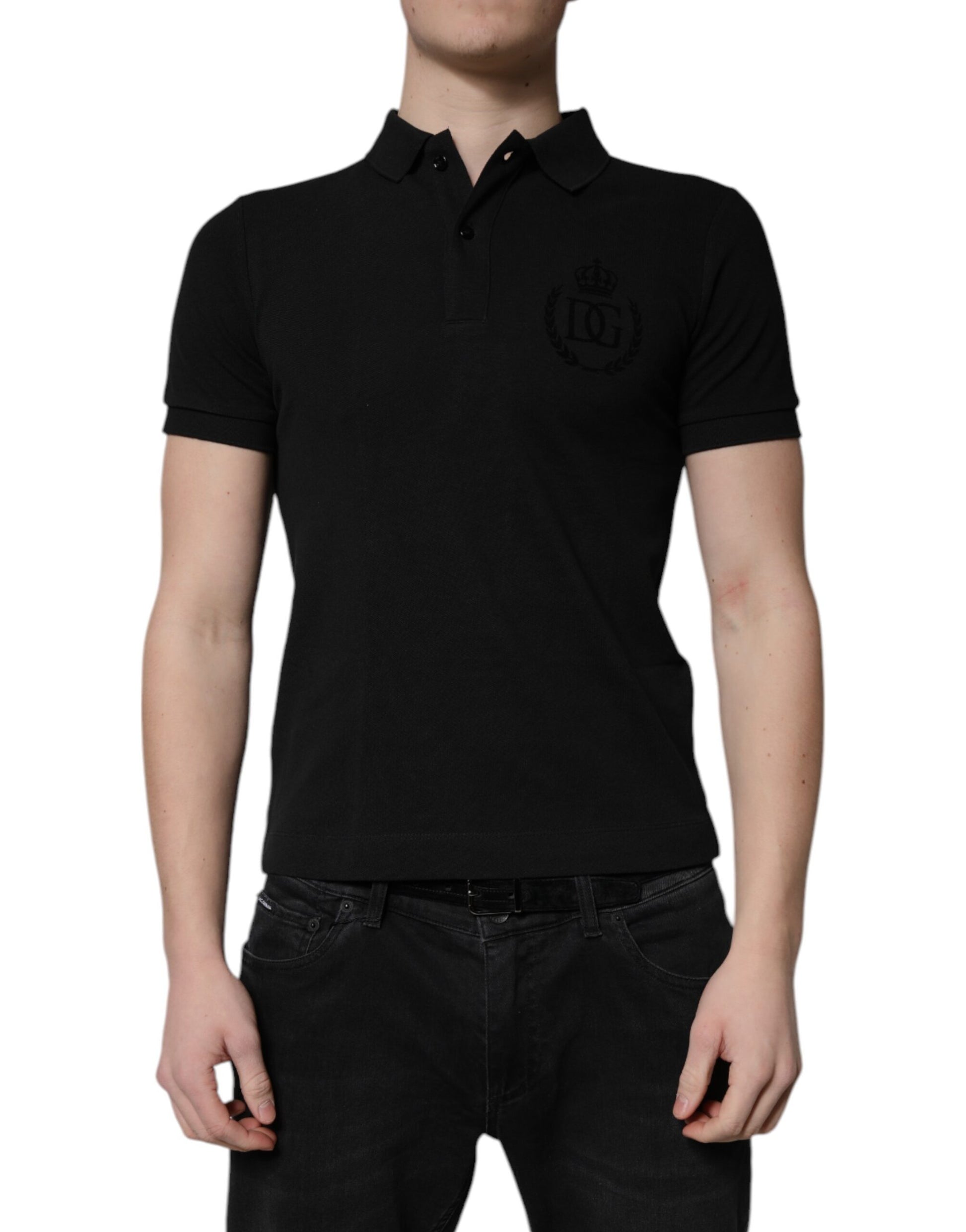 Dolce & Gabbana Black Cotton DG Logo Collared Polo T-shirt