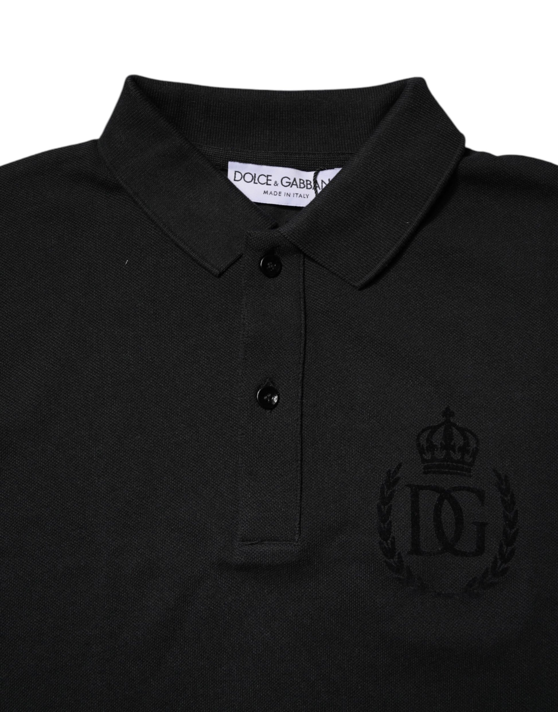 Dolce & Gabbana Black Cotton DG Logo Collared Polo T-shirt