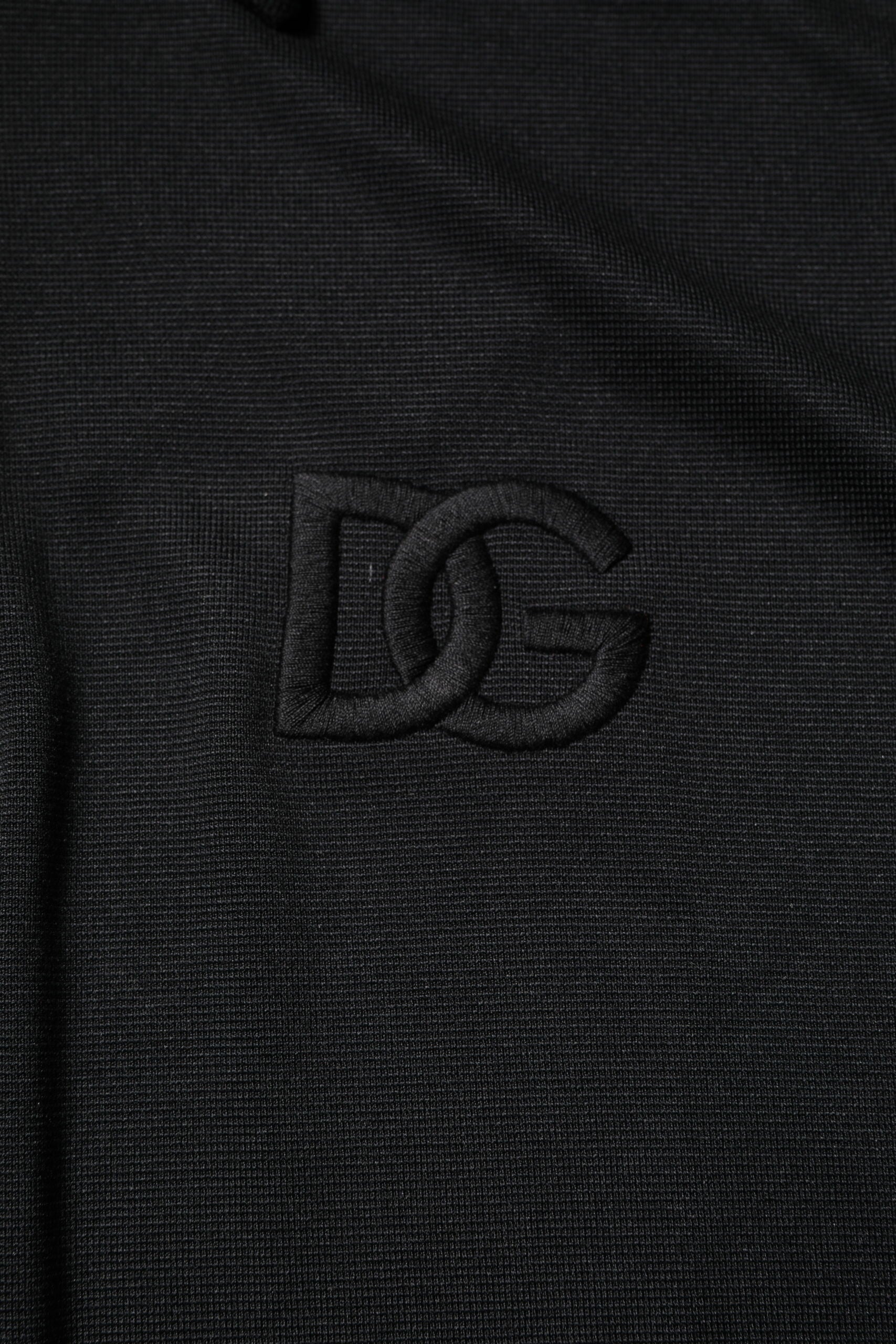 Dolce & Gabbana Black Polyester DG Logo Collared Polo T-shirt