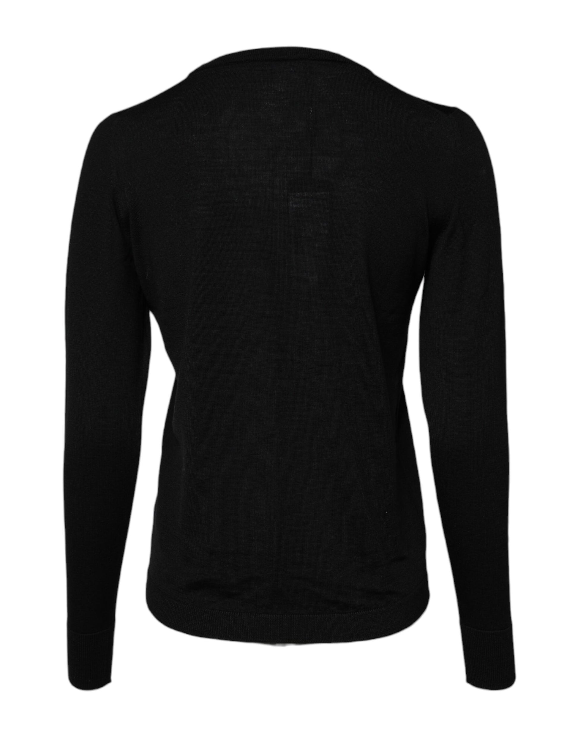Dolce & Gabbana Black Wool Knit Crew Neck Pullover Sweater