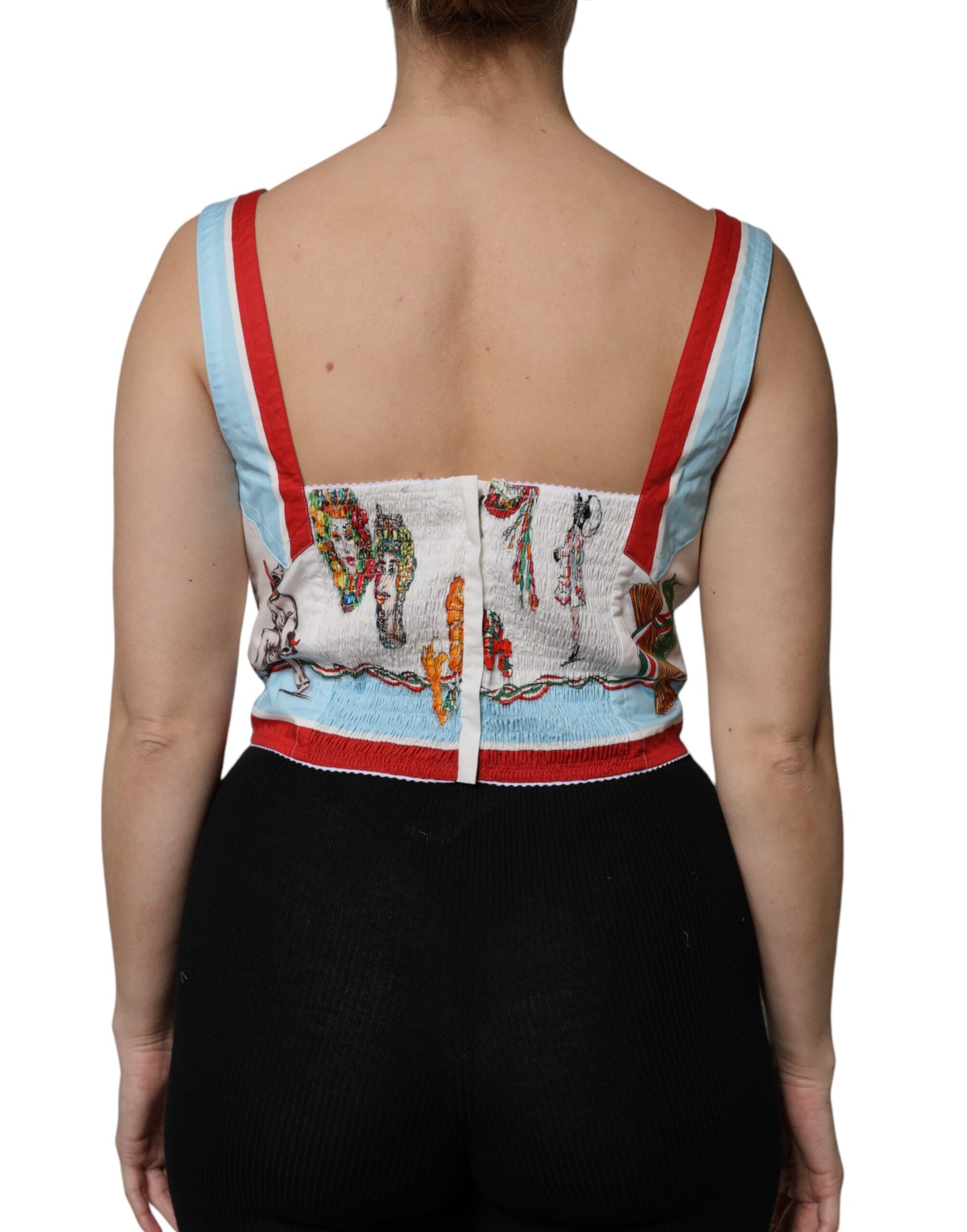 Dolce & Gabbana White Vegetable Print Sweetheart Cropped Top
