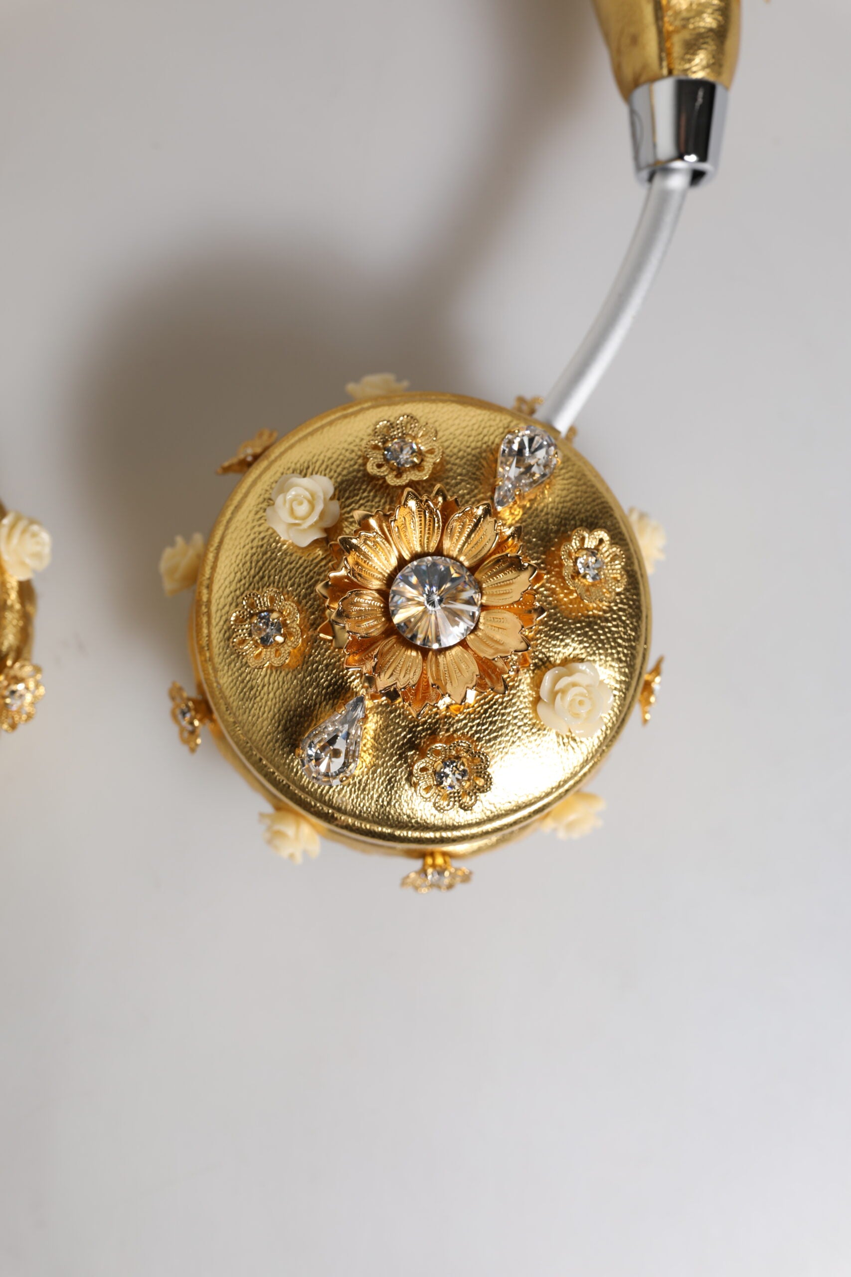 Dolce & Gabbana Gold Leather Floral Crystal Angel Headset Headphones