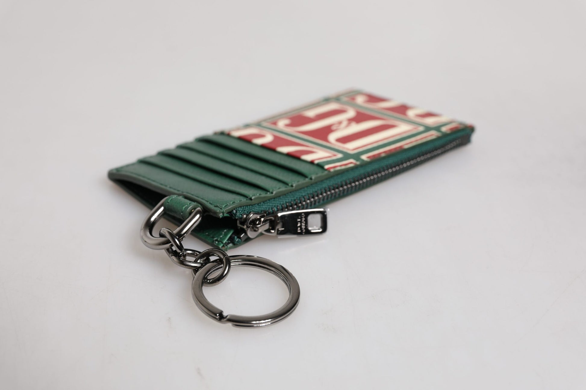 Dolce & Gabbana Green Calf Leather Logo Print Monogram Card Holder Wallet