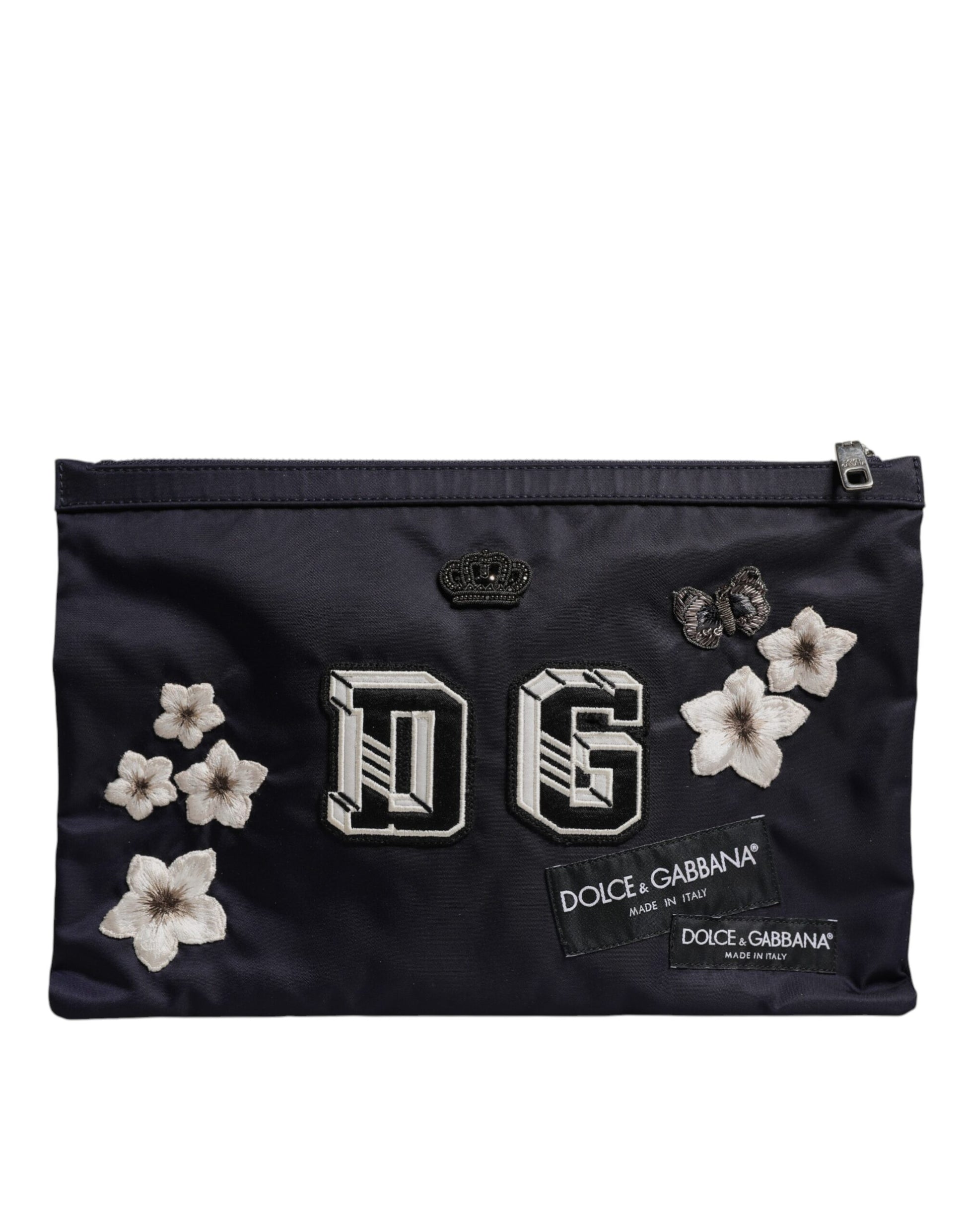 Dolce & Gabbana Blue DG Logo Patch Embellished Pouch Clutch Bag