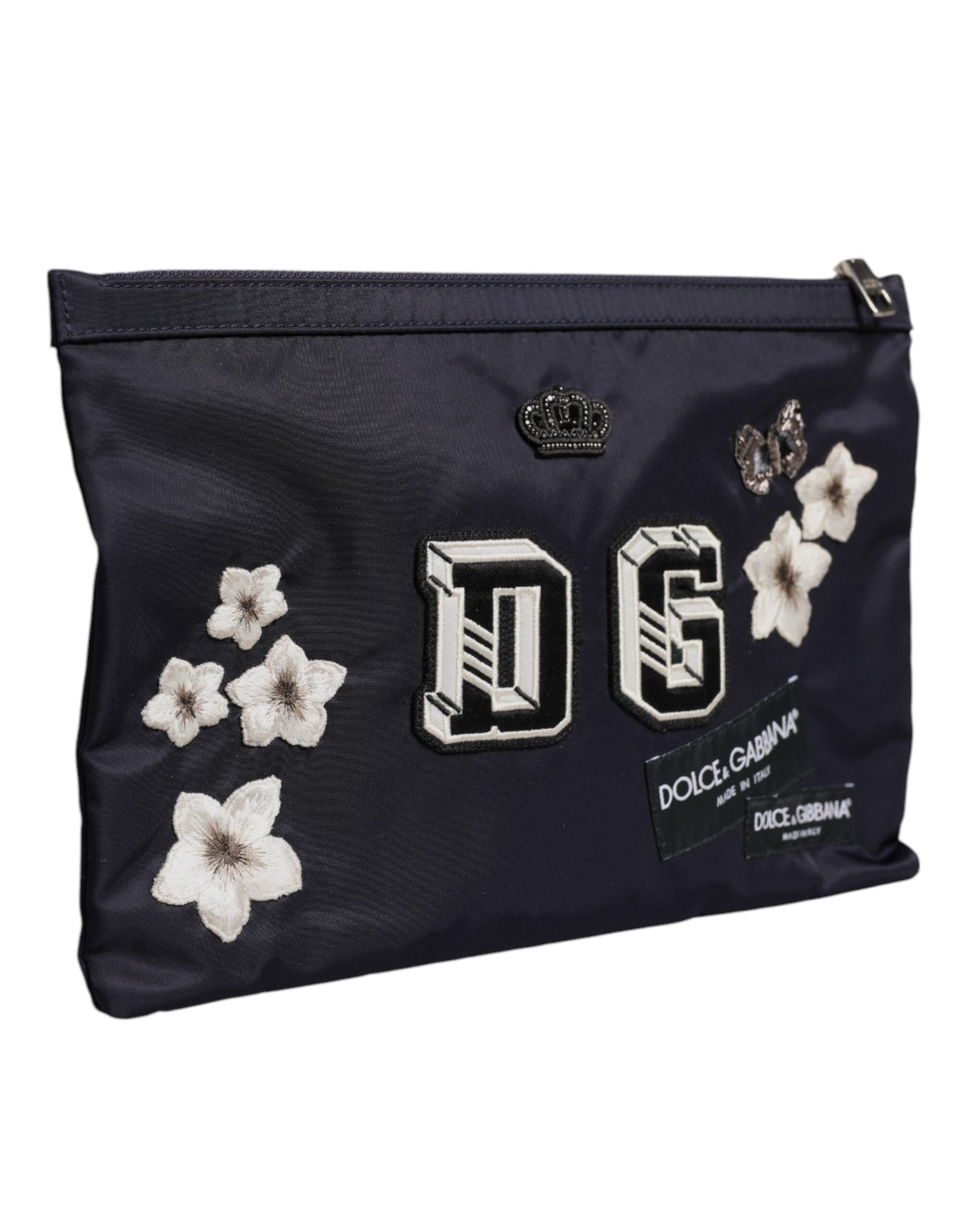 Dolce & Gabbana Blue DG Logo Patch Embellished Pouch Clutch Bag