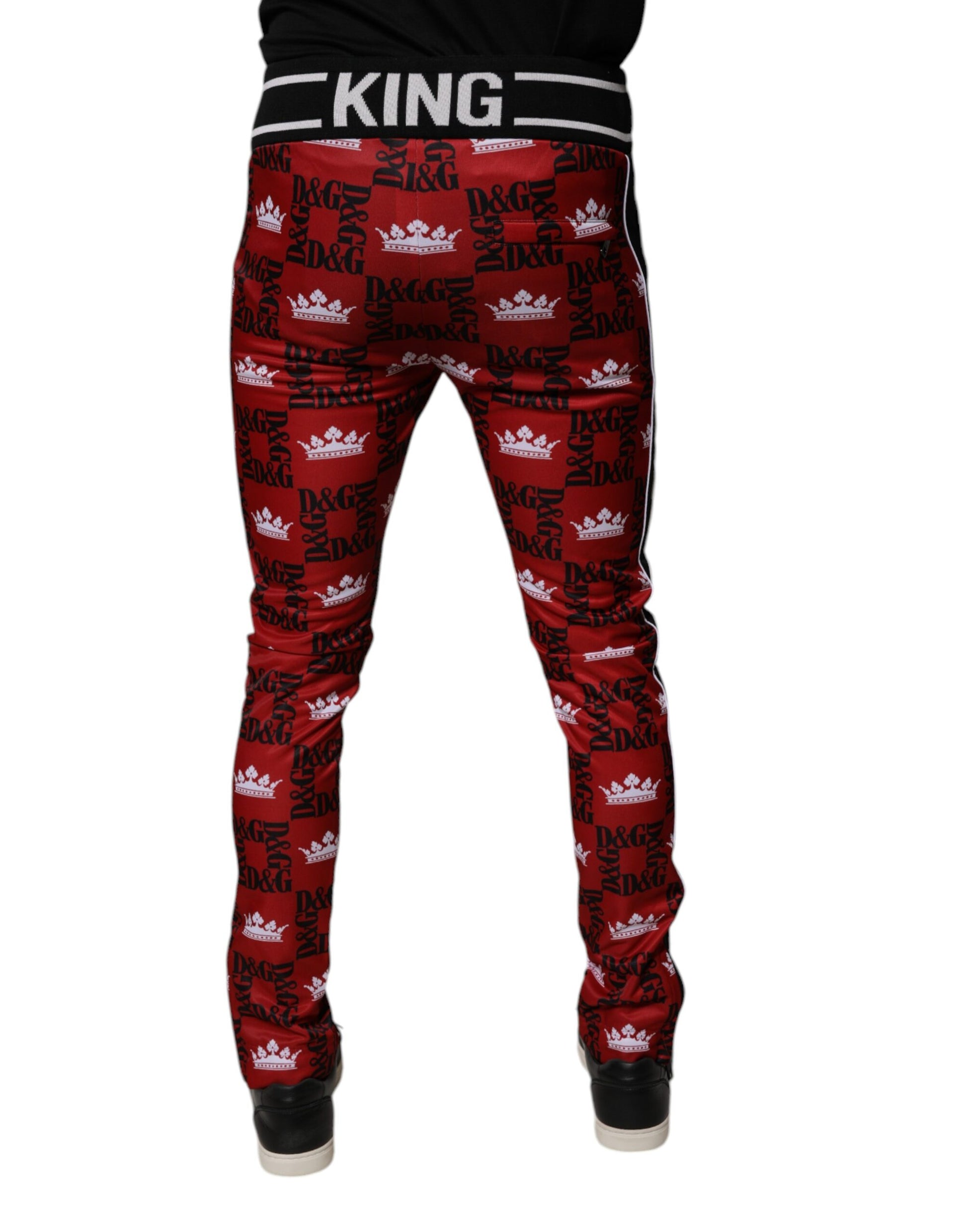 Dolce & Gabbana Red Crown Logo Monogram Men Sweatpants Pants