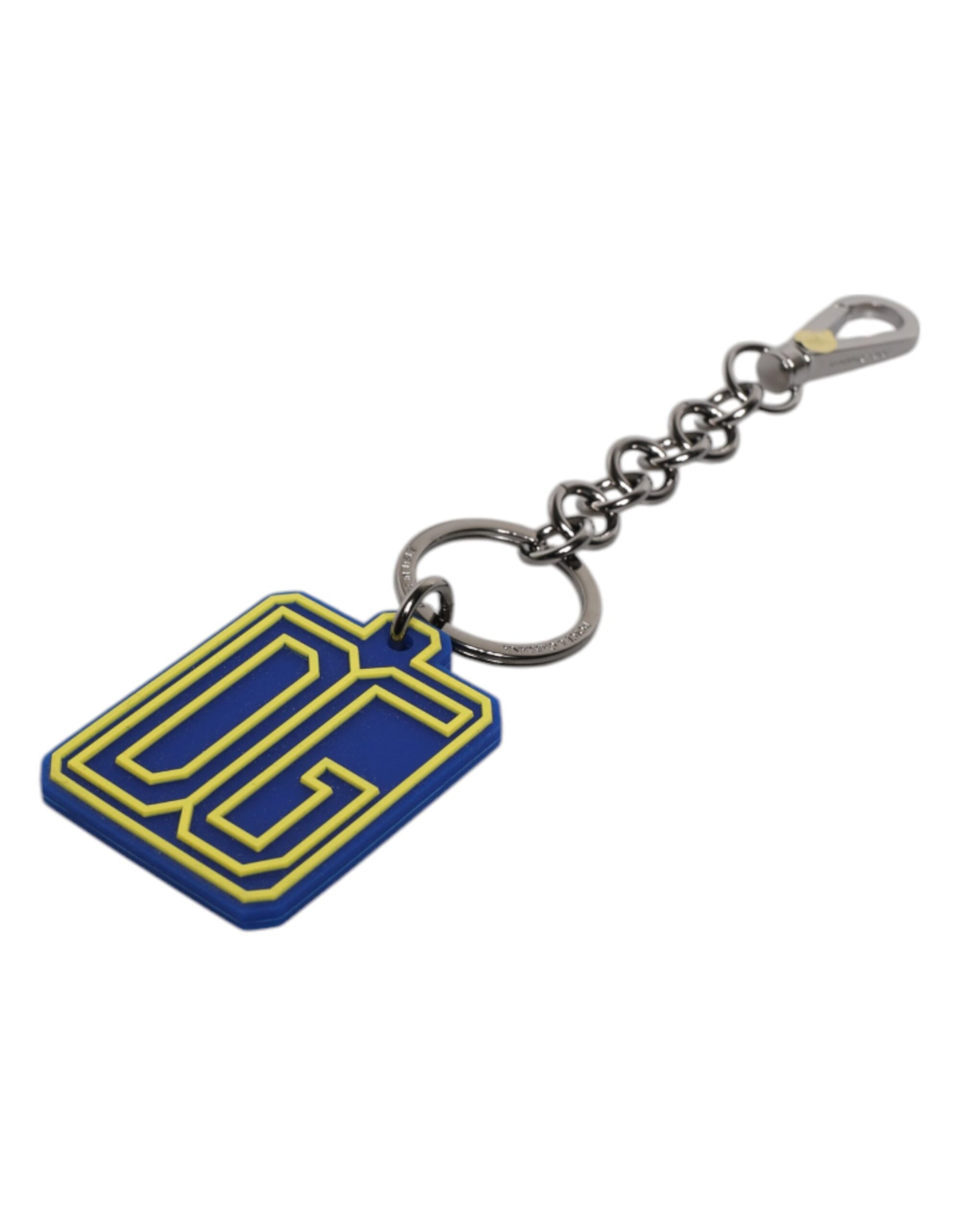 Dolce & Gabbana Blue Yellow DG Rubber Logo Silver Men's Keychain Keyring