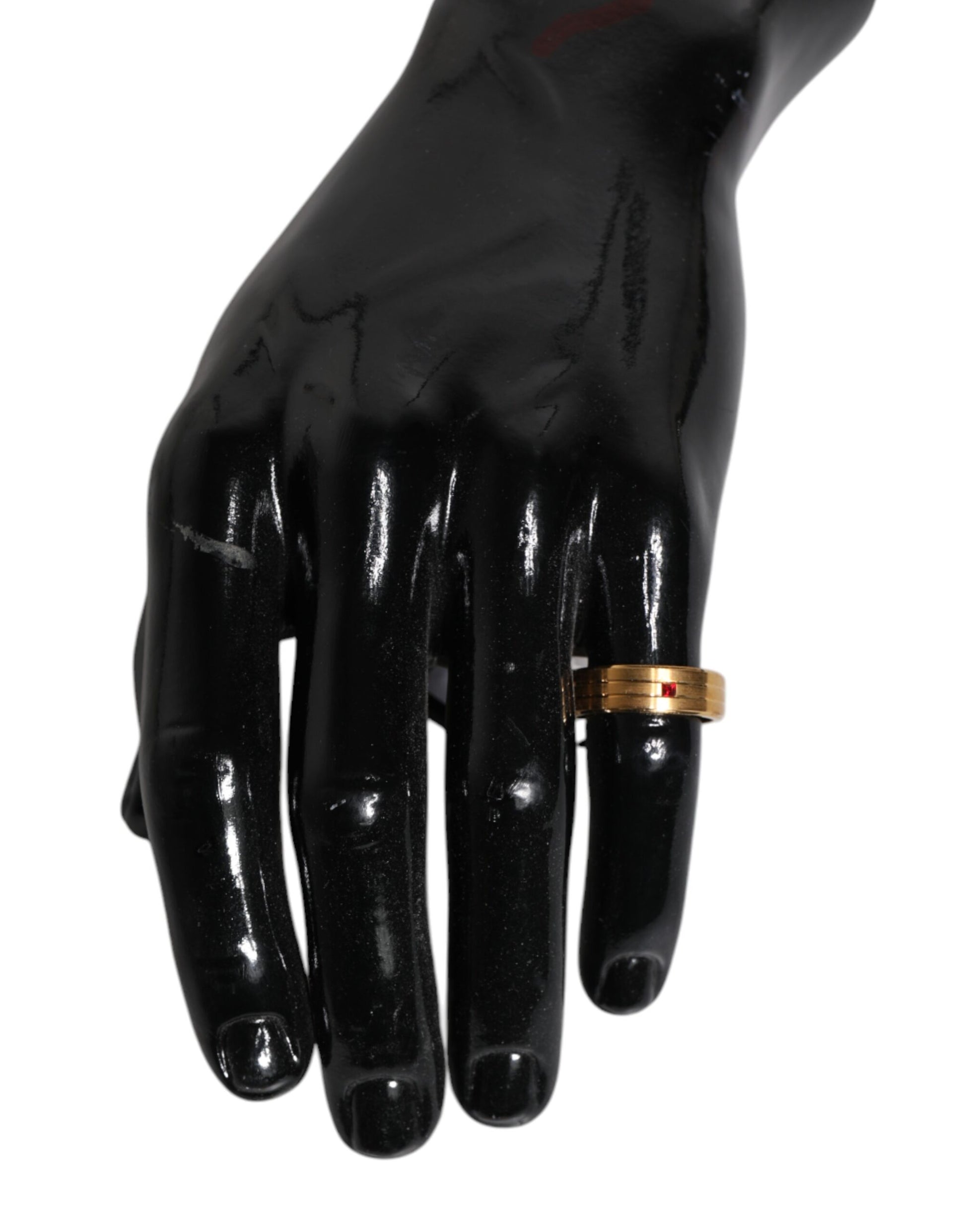 Dolce & Gabbana Gold Tone Brass Red Crystal DG Logo Ring