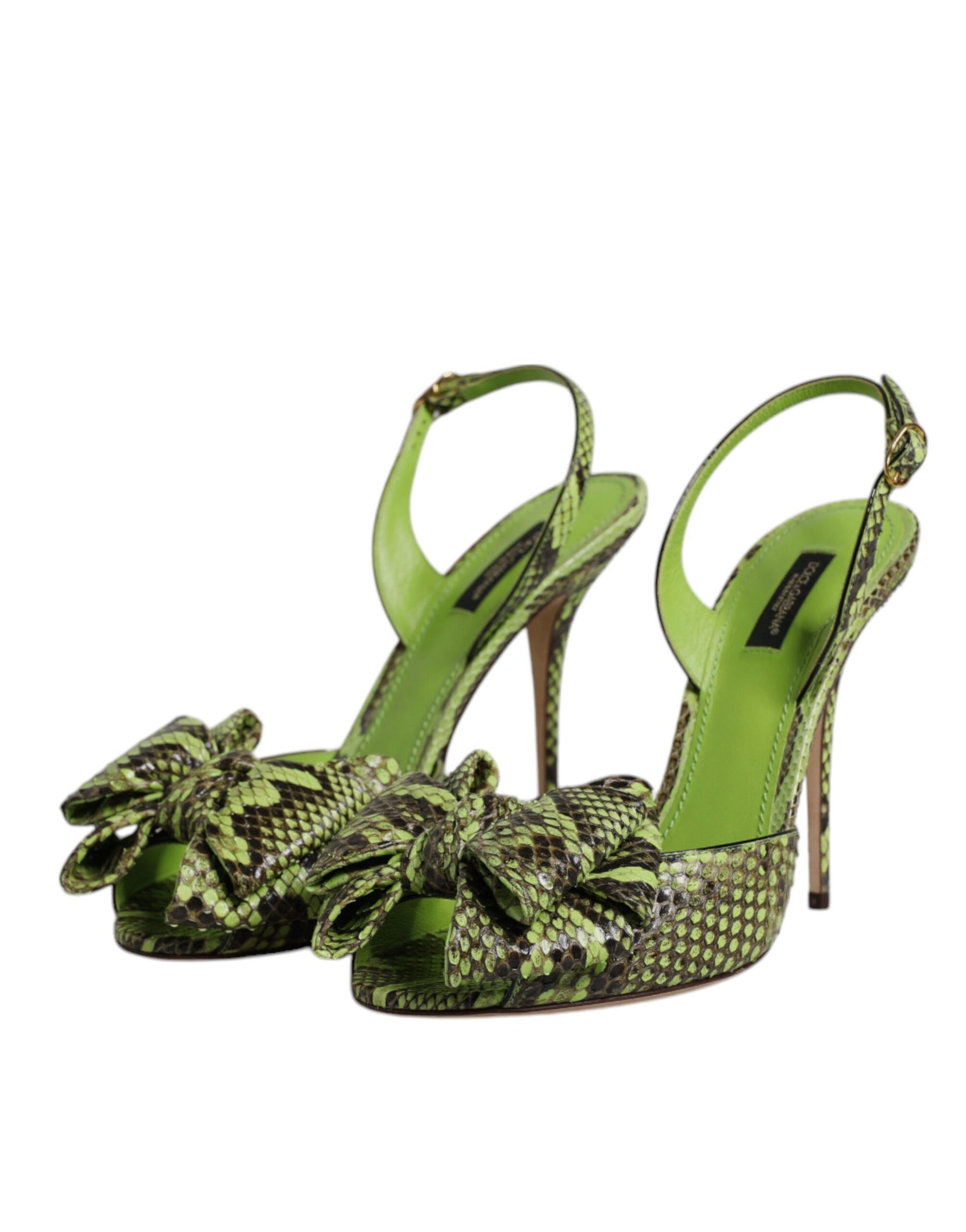 Dolce & Gabbana Green Python Leather Heels Sandals Shoes