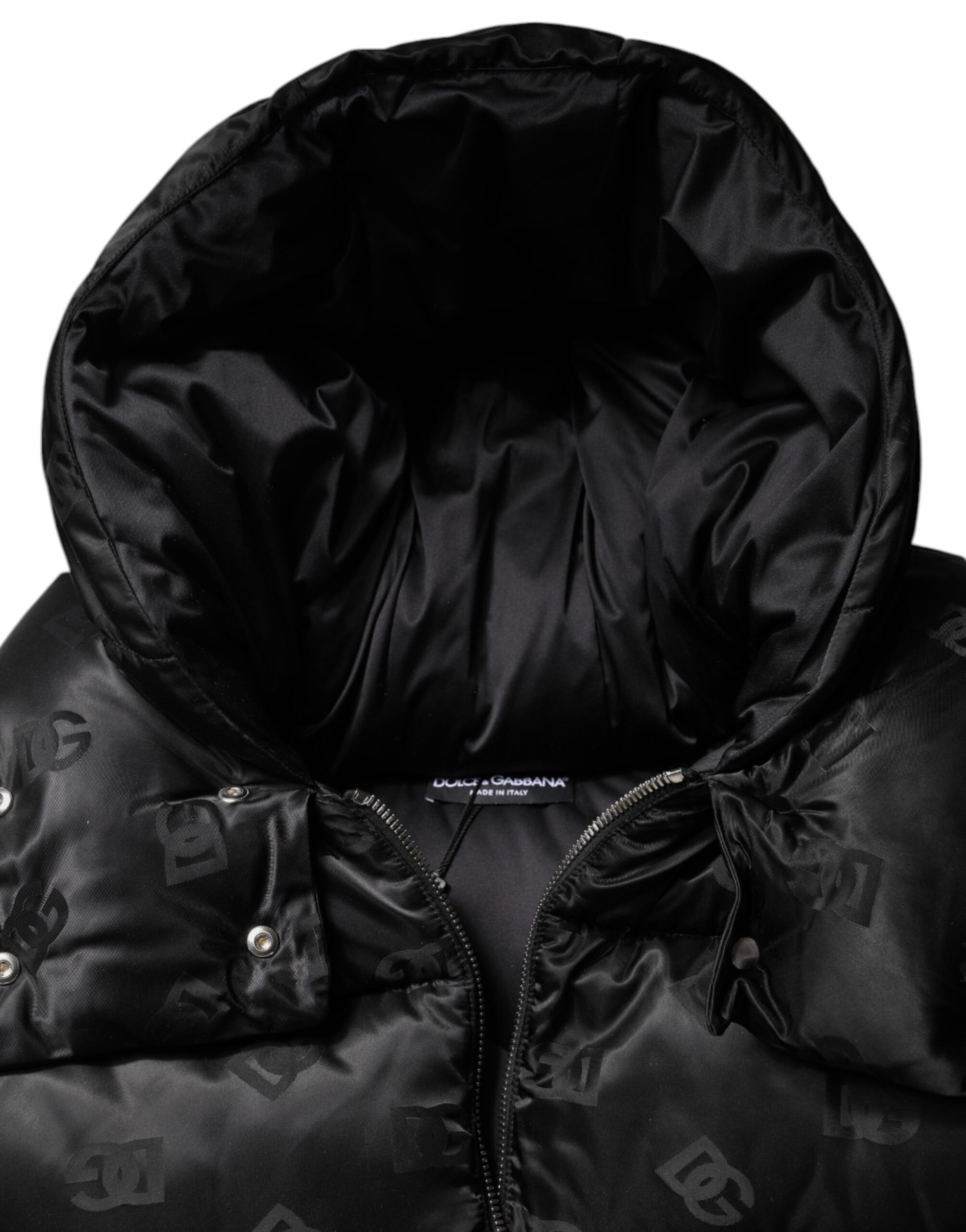 Dolce & Gabbana Black Padded Puffer Hooded Full Zip Cropped Jacket