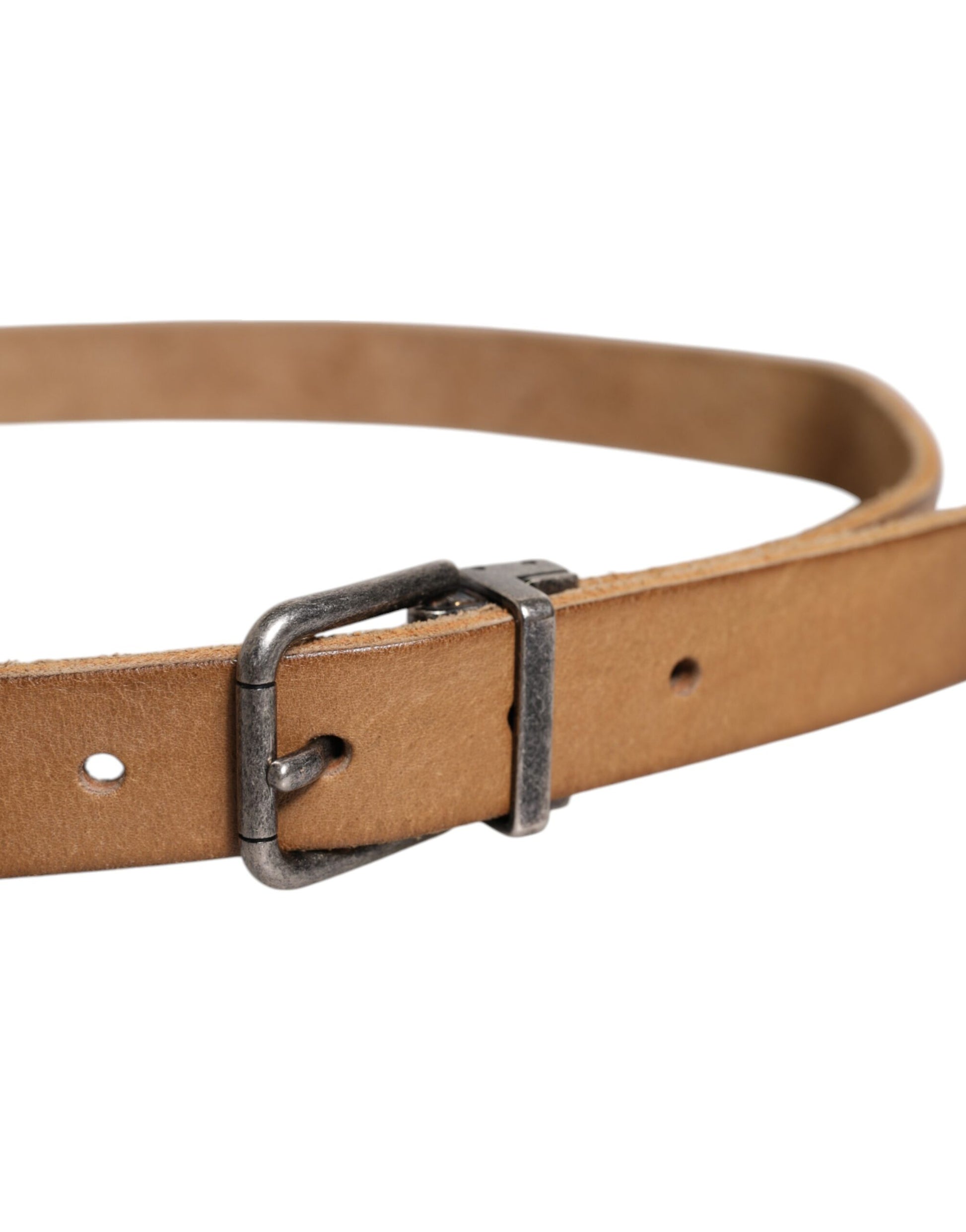 Dolce & Gabbana Brown Leather Silver Tone Metal Buckle Belt