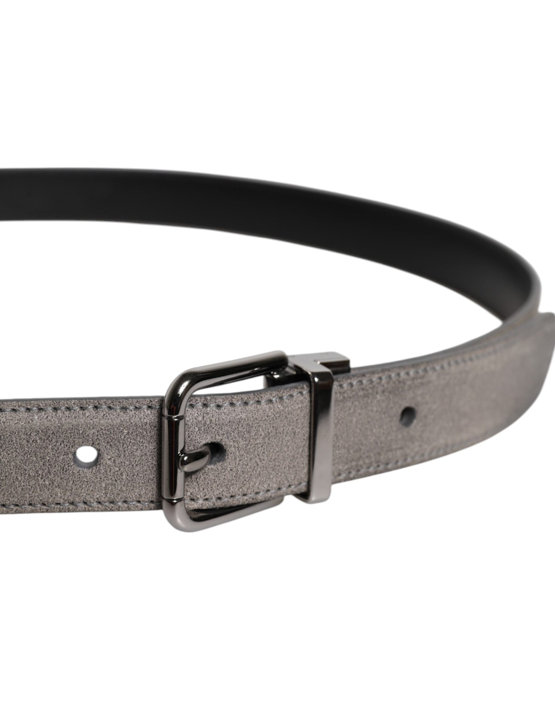 Dolce & Gabbana Gray Leather Silver Tone Metal Buckle Belt