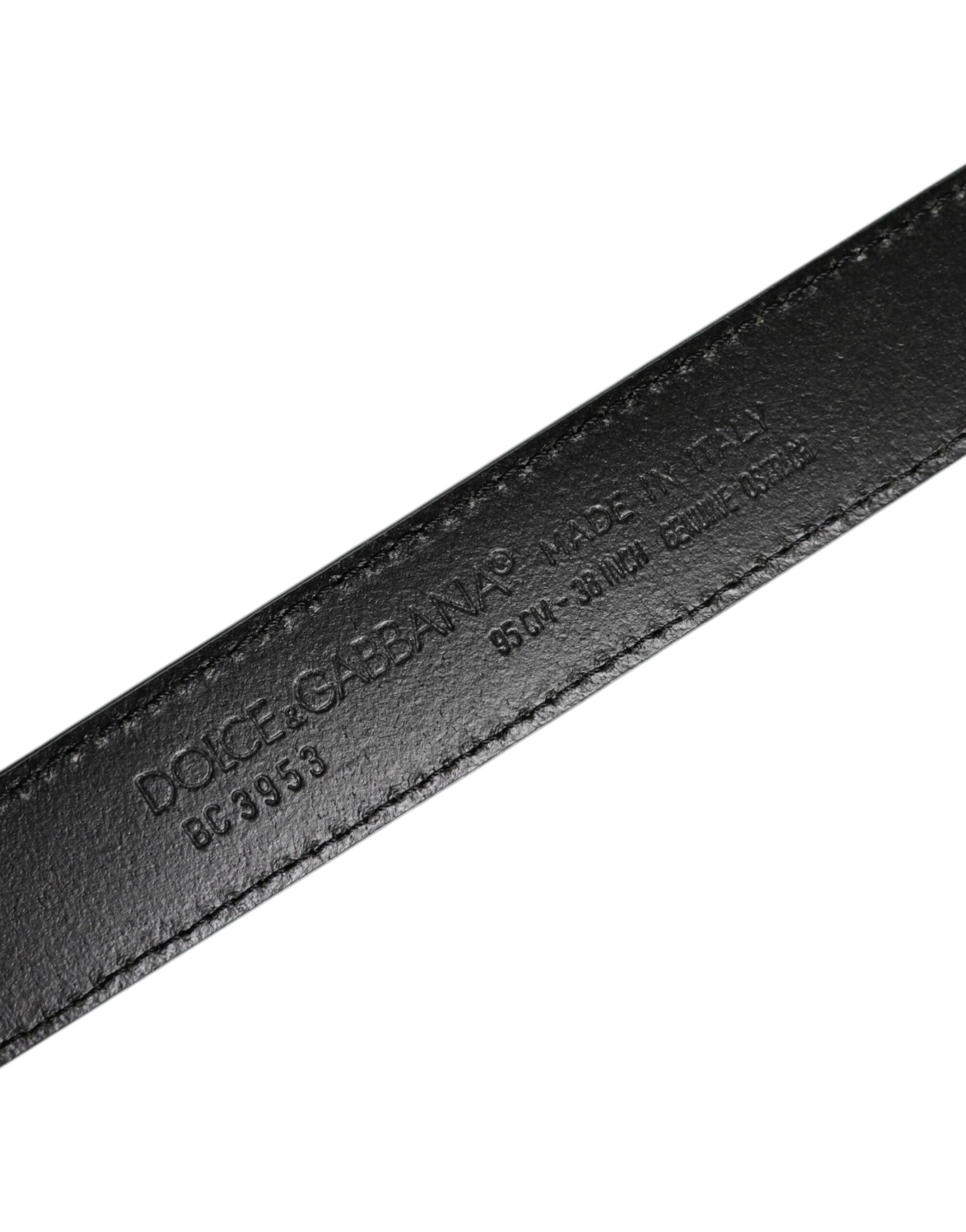 Dolce & Gabbana Green Leather Silver Tone Metal Buckle Belt