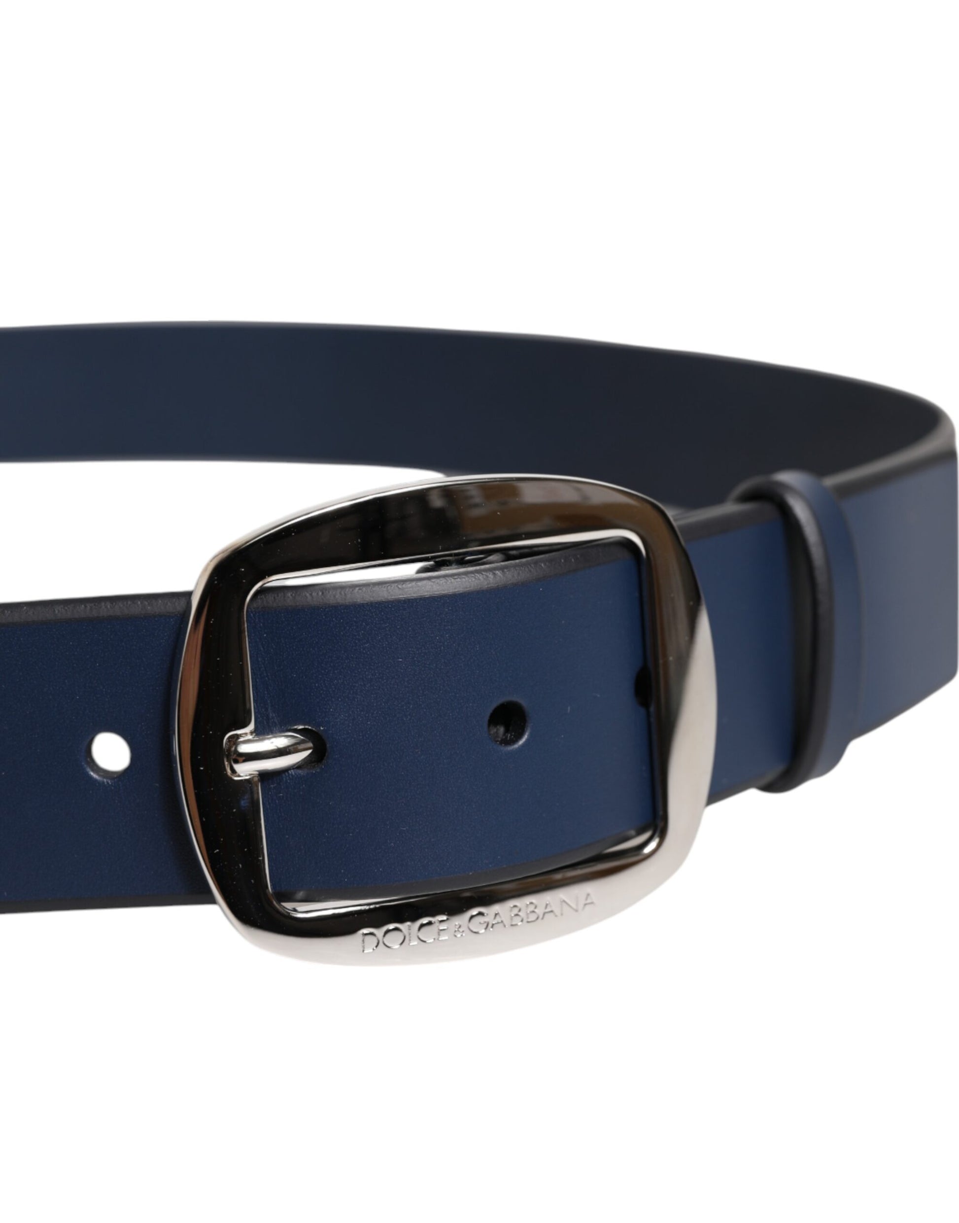 Dolce & Gabbana Blue Calf Leather Classic Metal Buckle Belt - Qutton
