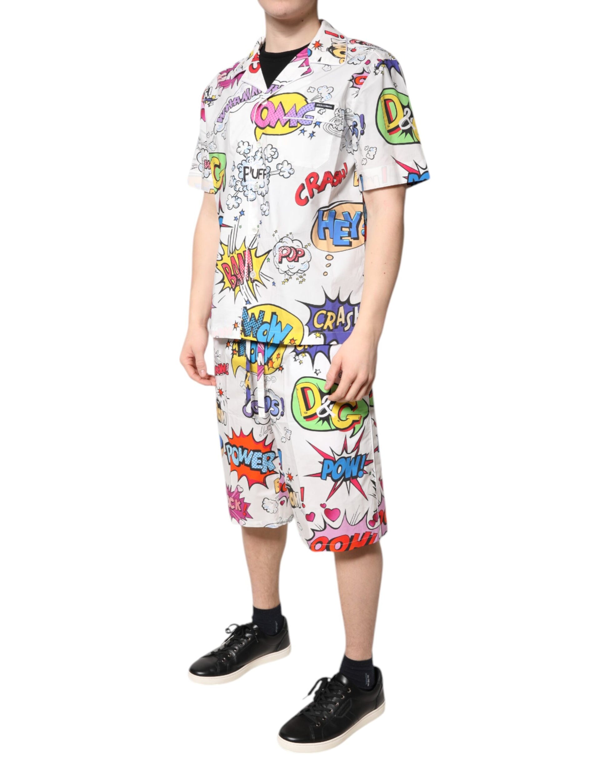 Dolce & Gabbana White Cartoon Print Cotton Men Pajama Set Sleepwear