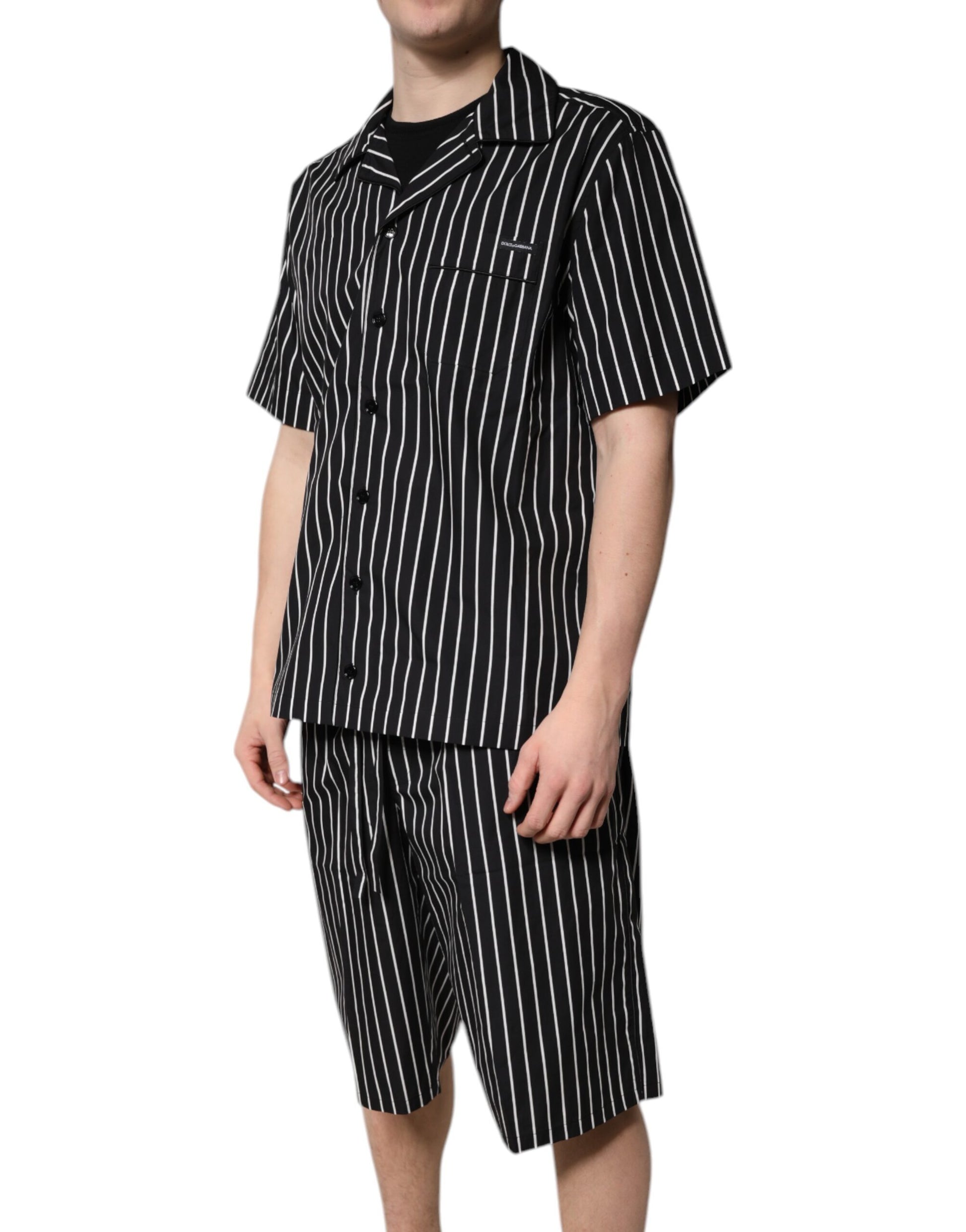 Dolce & Gabbana Black White Stripes Cotton Men Pajama Set Sleepwear
