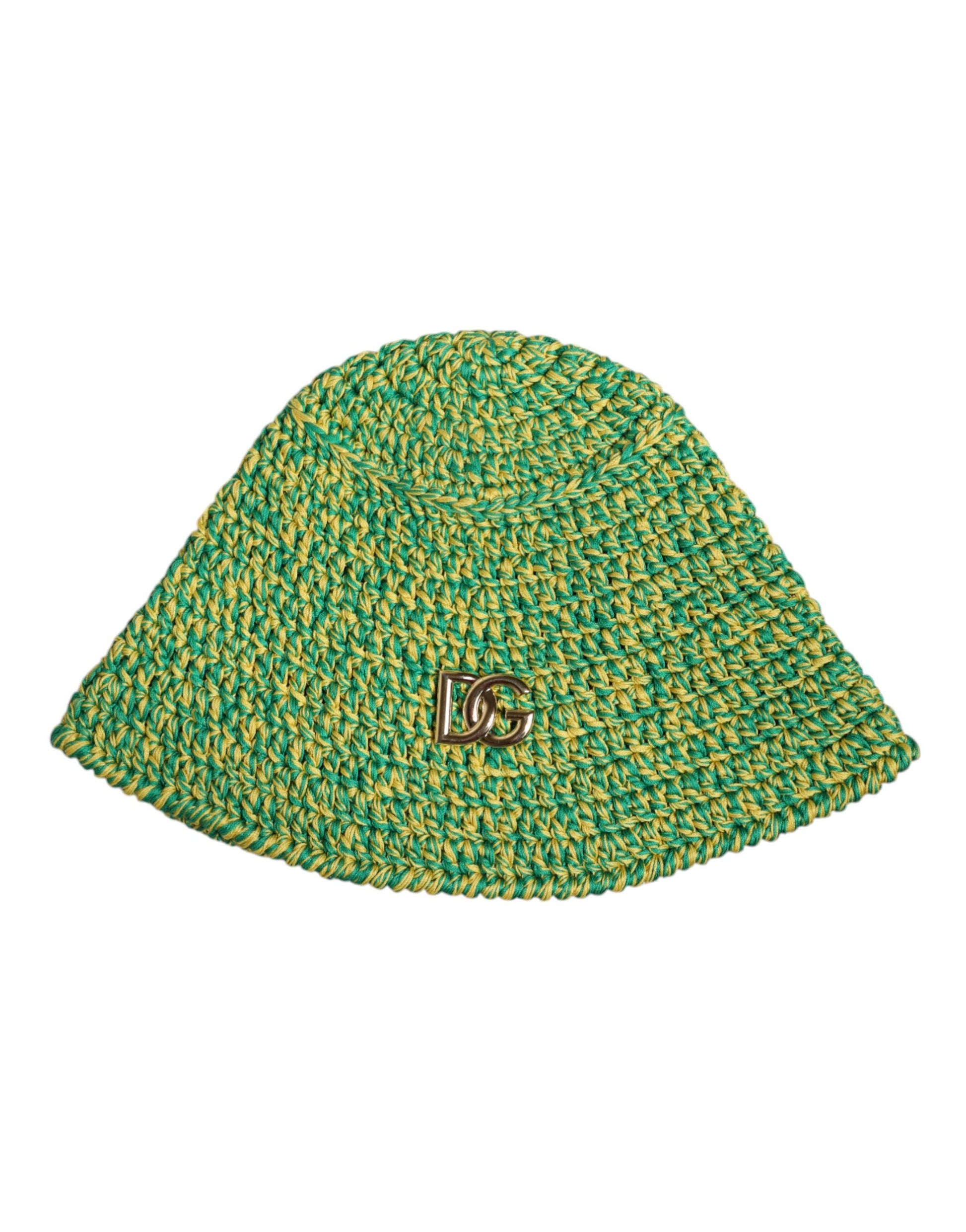 Dolce & Gabbana Green Cotton Crochet DG Logo Bucket Hat
