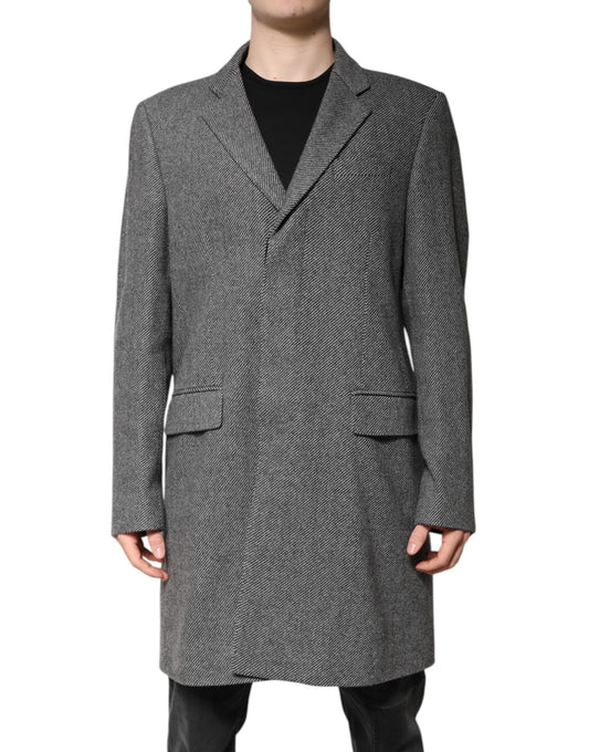 Dolce & Gabbana Gray Wool Single Breasted Trench Coat Jacket