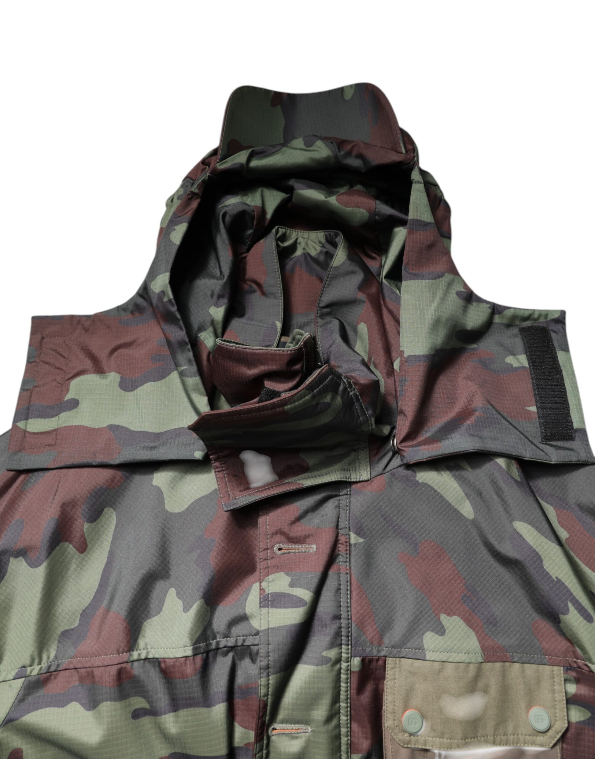 Dolce & Gabbana Multicolor Camouflage Button Hooded Jacket