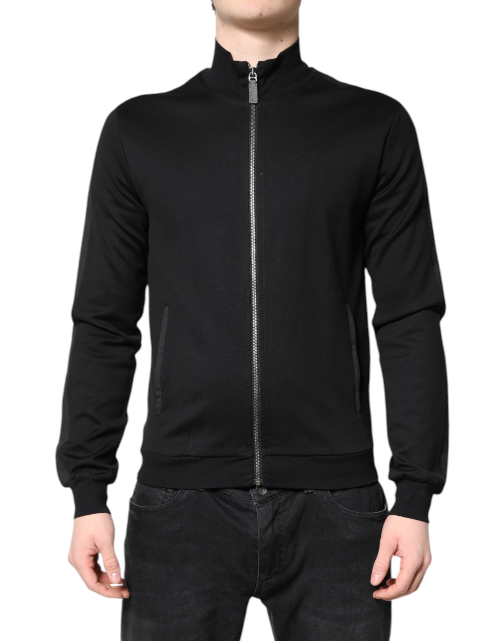 Dolce & Gabbana Black Cotton Logo Full Zip Men Bomber Jacket