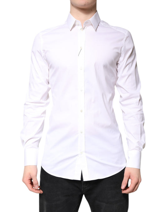 Dolce & Gabbana White Cotton GOLD Dress Formal Collared Shirt