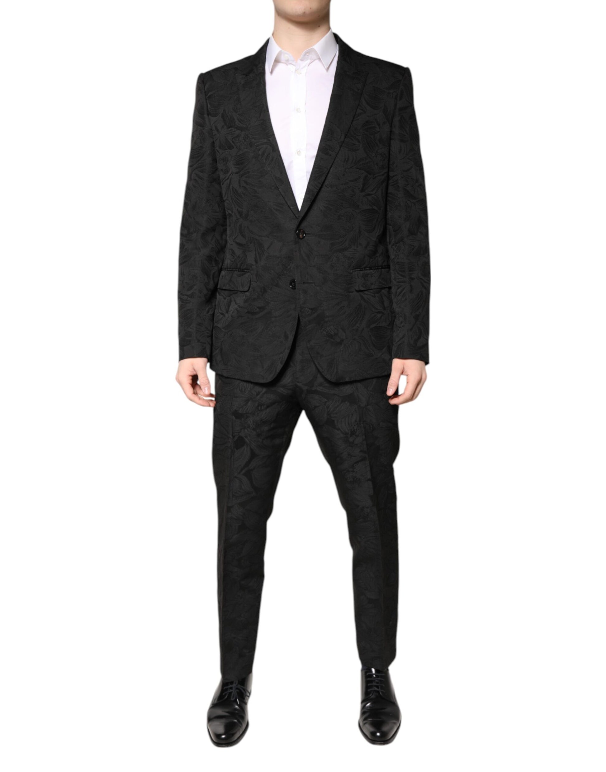 Dolce & Gabbana Black Polyester Floral Jacquard 2 Piece Suit