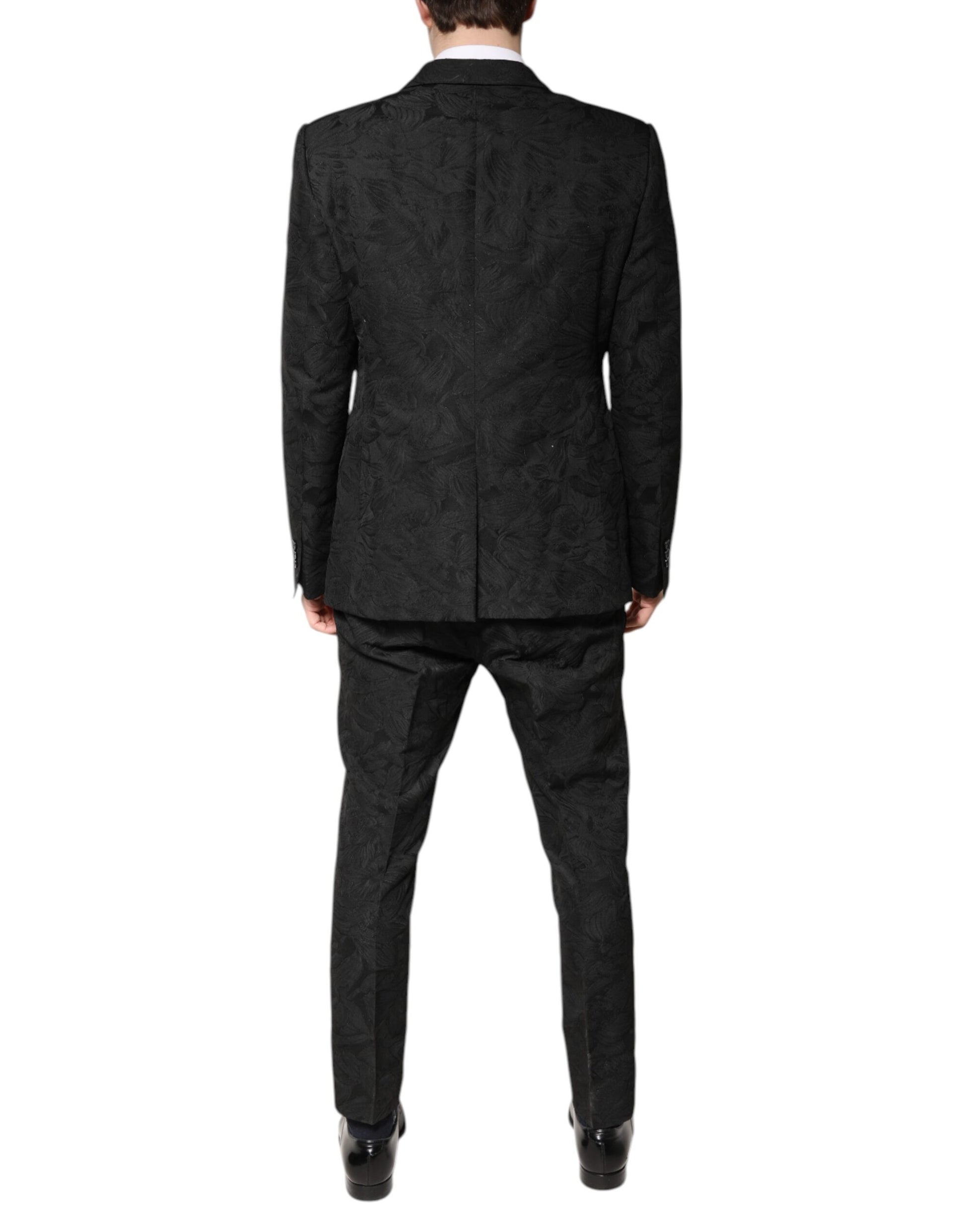 Dolce & Gabbana Black Polyester Floral Jacquard 2 Piece Suit