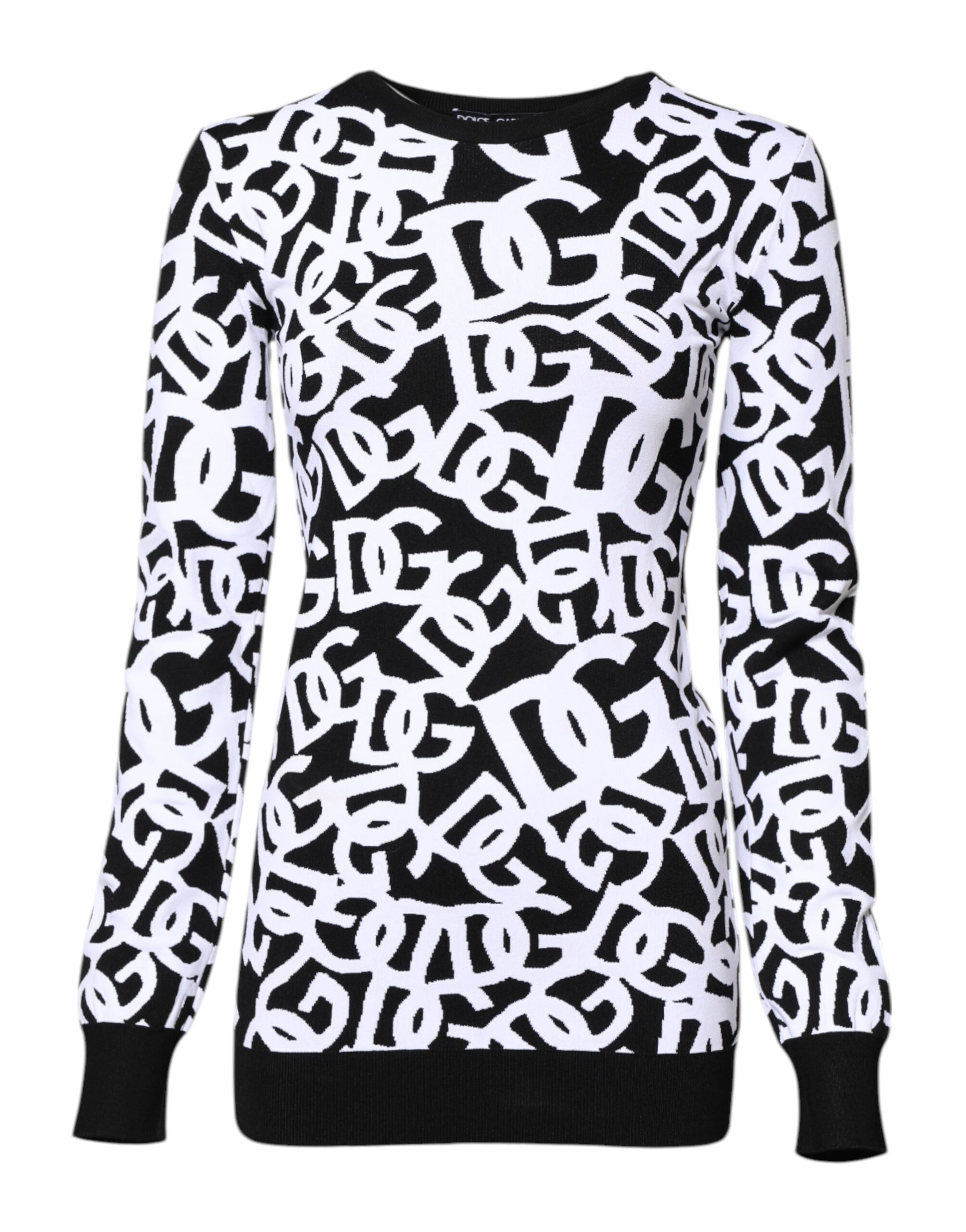 Dolce & Gabbana Black White Logo Print Women Pullover Sweater