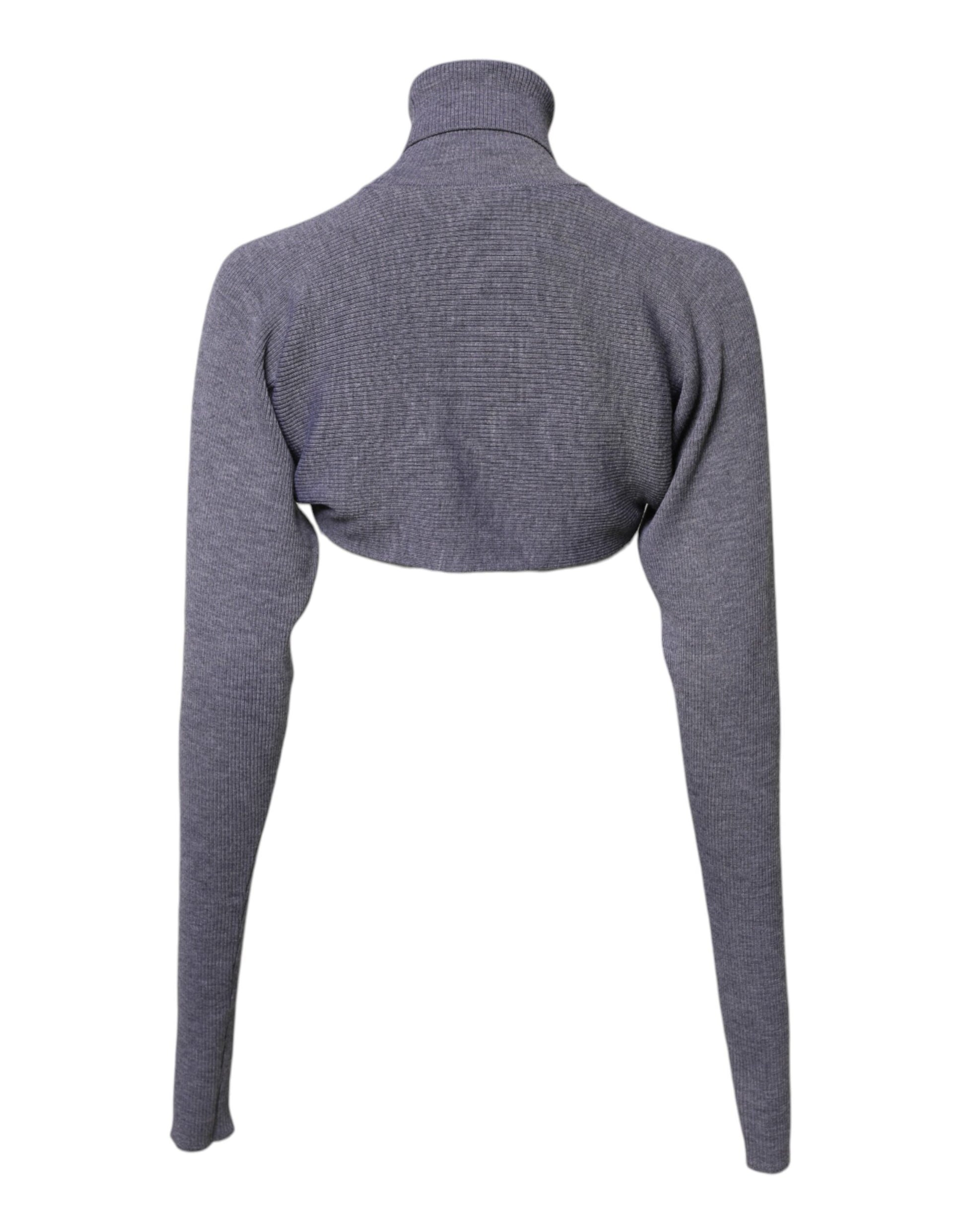Dolce & Gabbana Gray Wool Knit Turtleneck Cropped Top Sweater