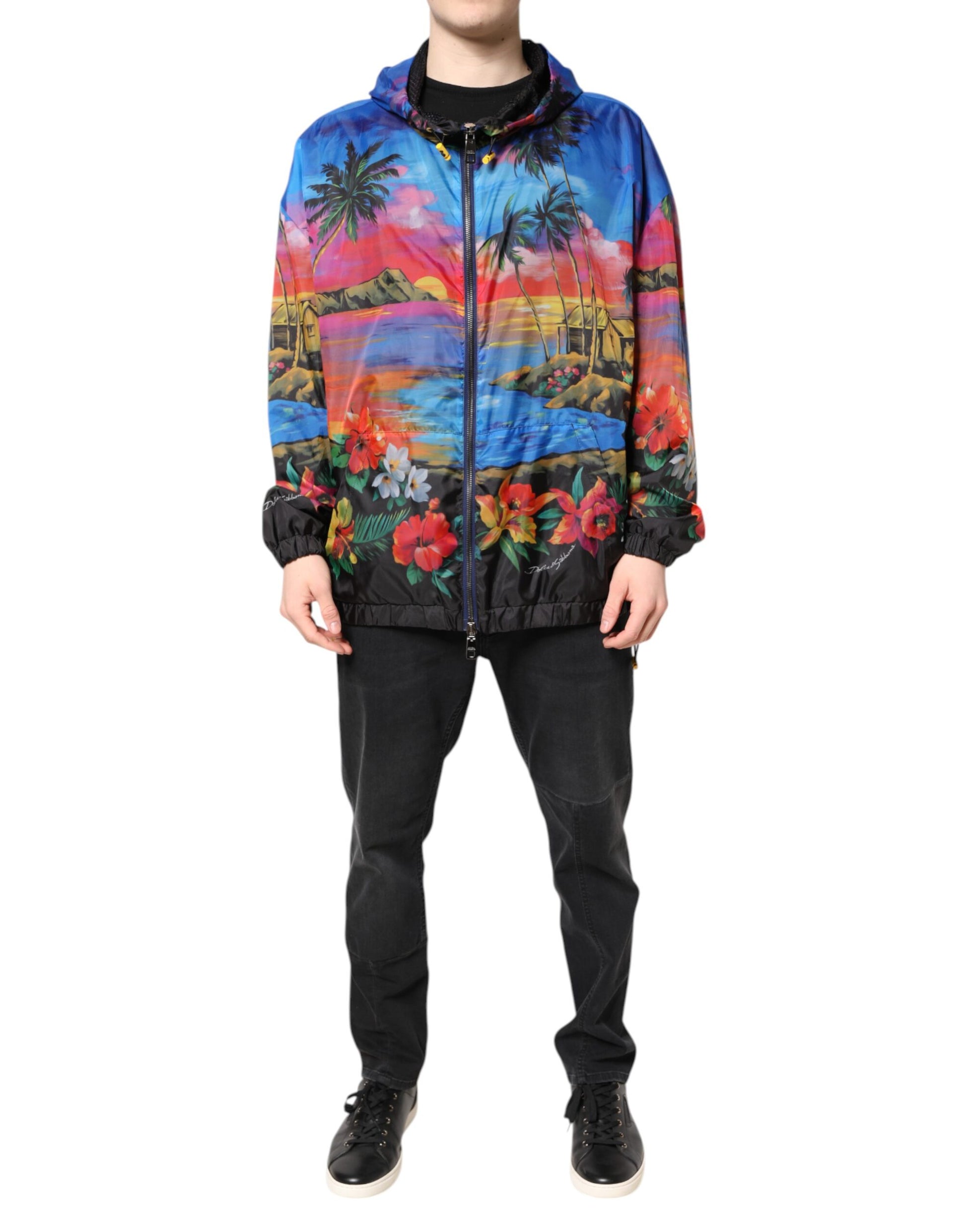 Dolce & Gabbana Multicolor Print Hooded Windbreaker Jacket